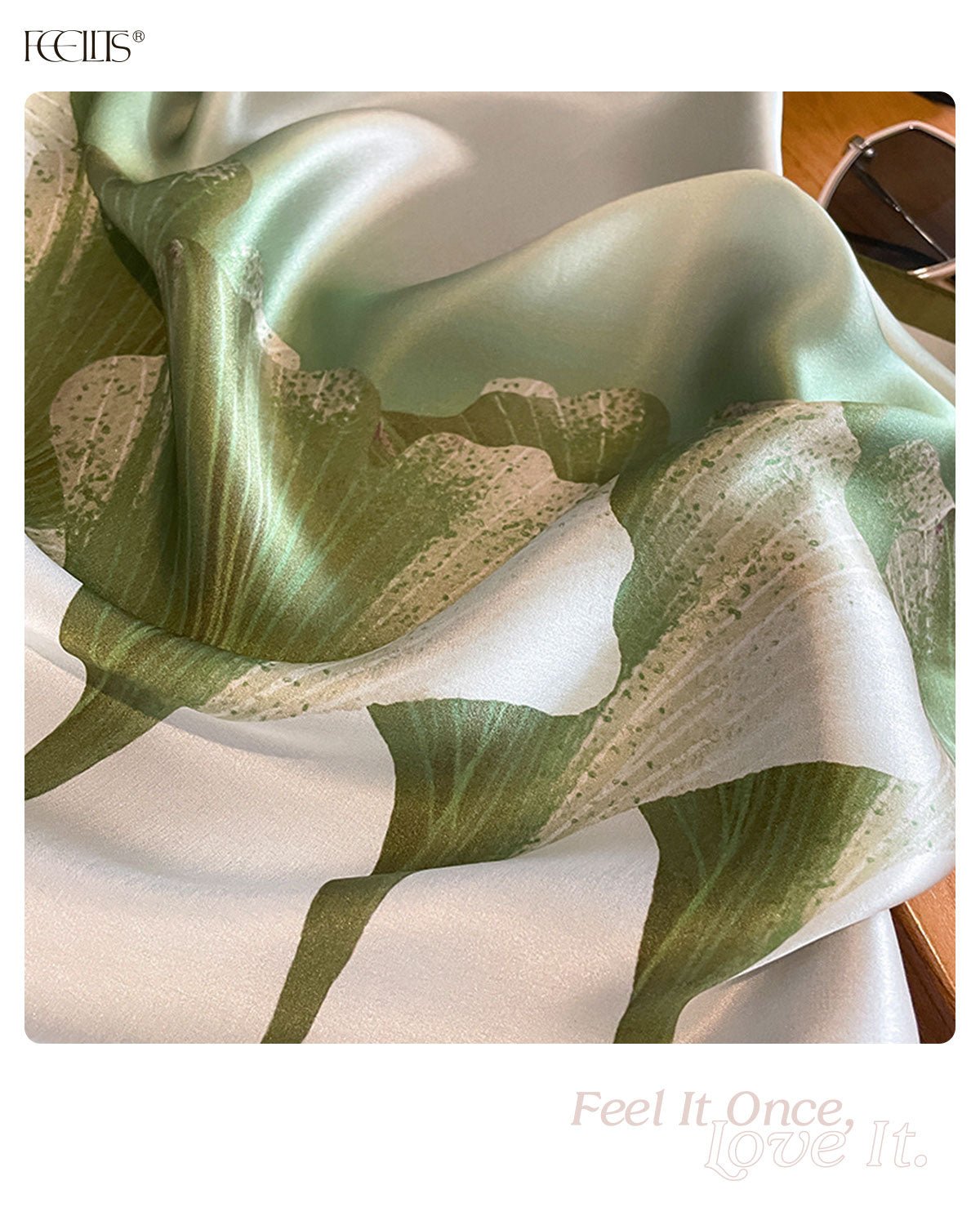 100% Mulberry Silk Head Scarf for Women - 21" Square Hair Scarf, Natural Silk Neckerchief — Misty Ginkgo Garden - FEELITS