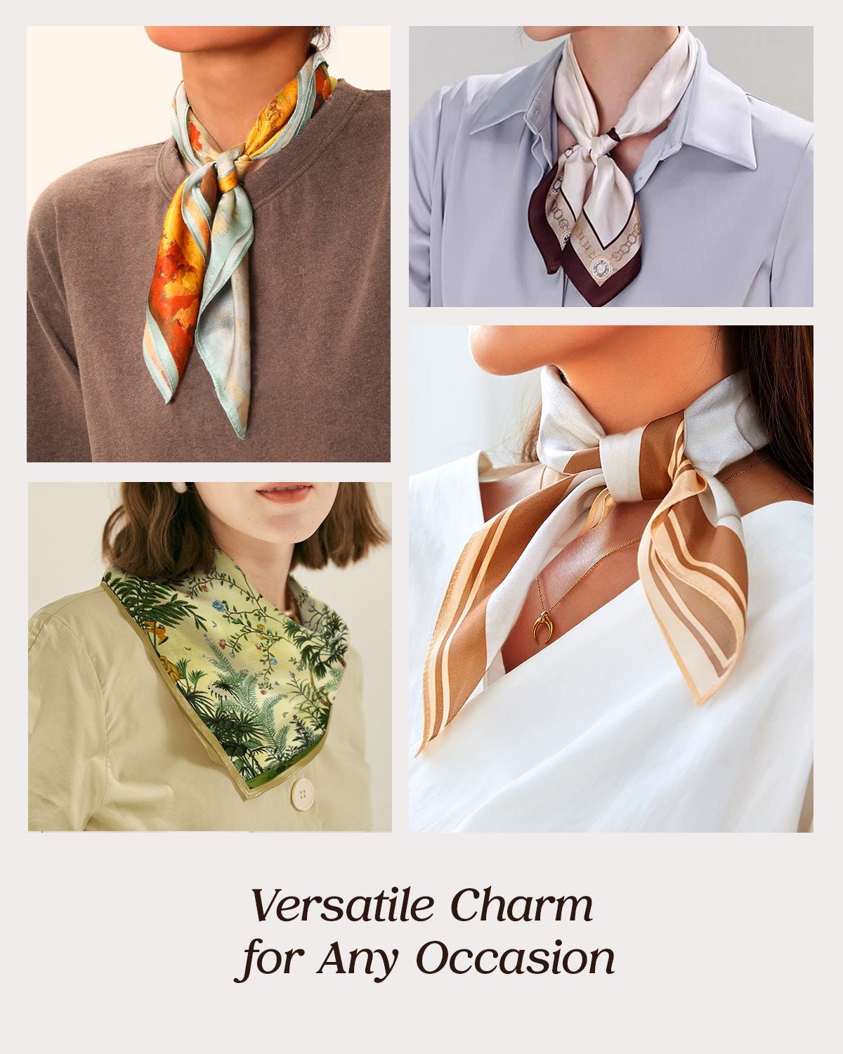 100% Mulberry Silk Head Scarf for Women - 21" Square Hair Scarf, Natural Silk Neckerchief — Mocha Marble Dream - FEELITS