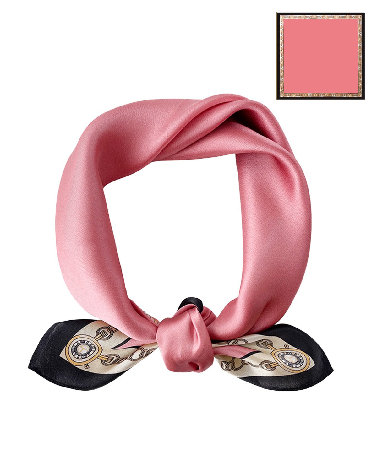 100% Mulberry Silk Head Scarf for Women - 21" Square Hair Scarf, Natural Silk Neckerchief — Timeless Chain Series - FEELITS