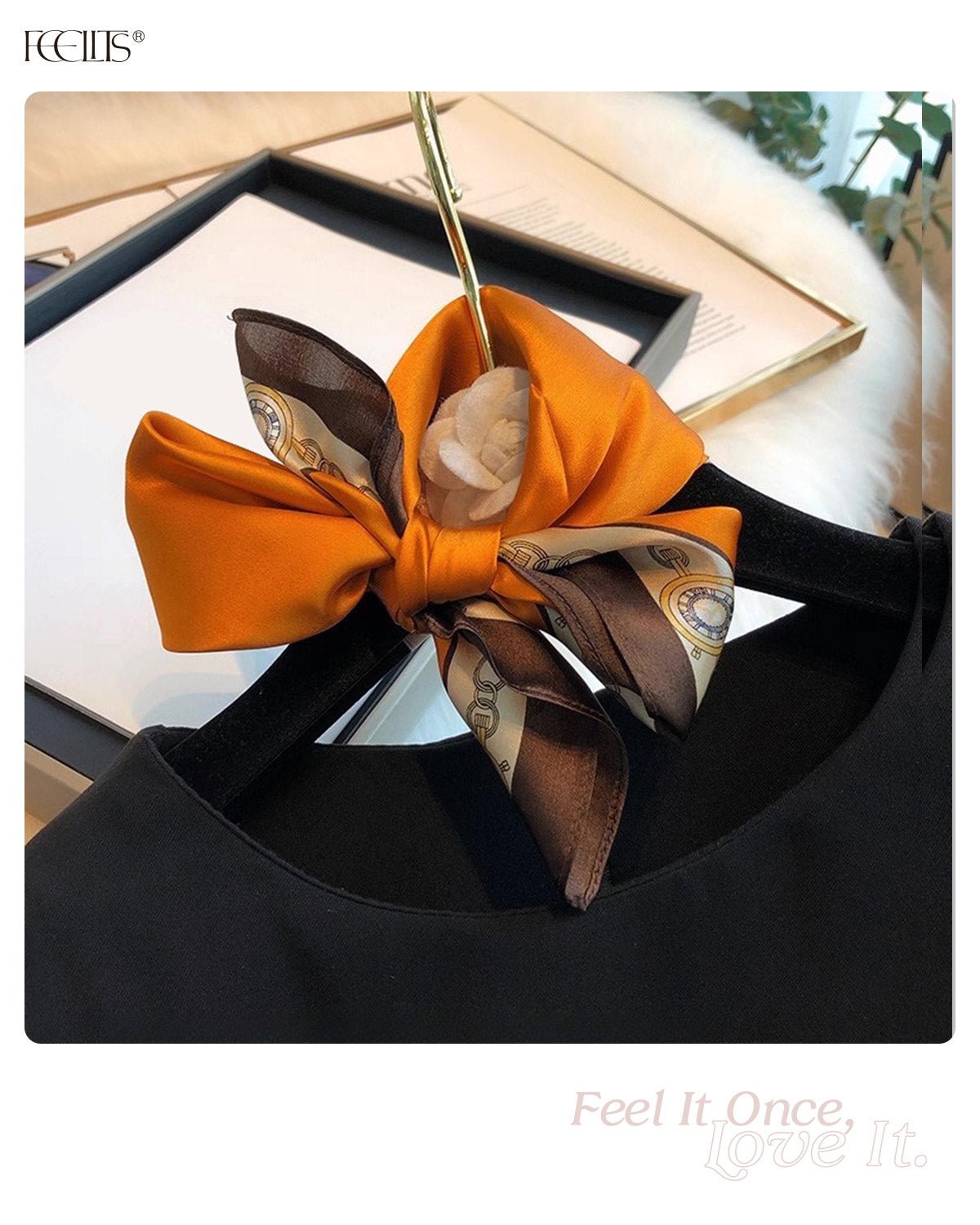 100% Mulberry Silk Head Scarf for Women - 21" Square Hair Scarf, Natural Silk Neckerchief — Timeless Chain Series - FEELITS