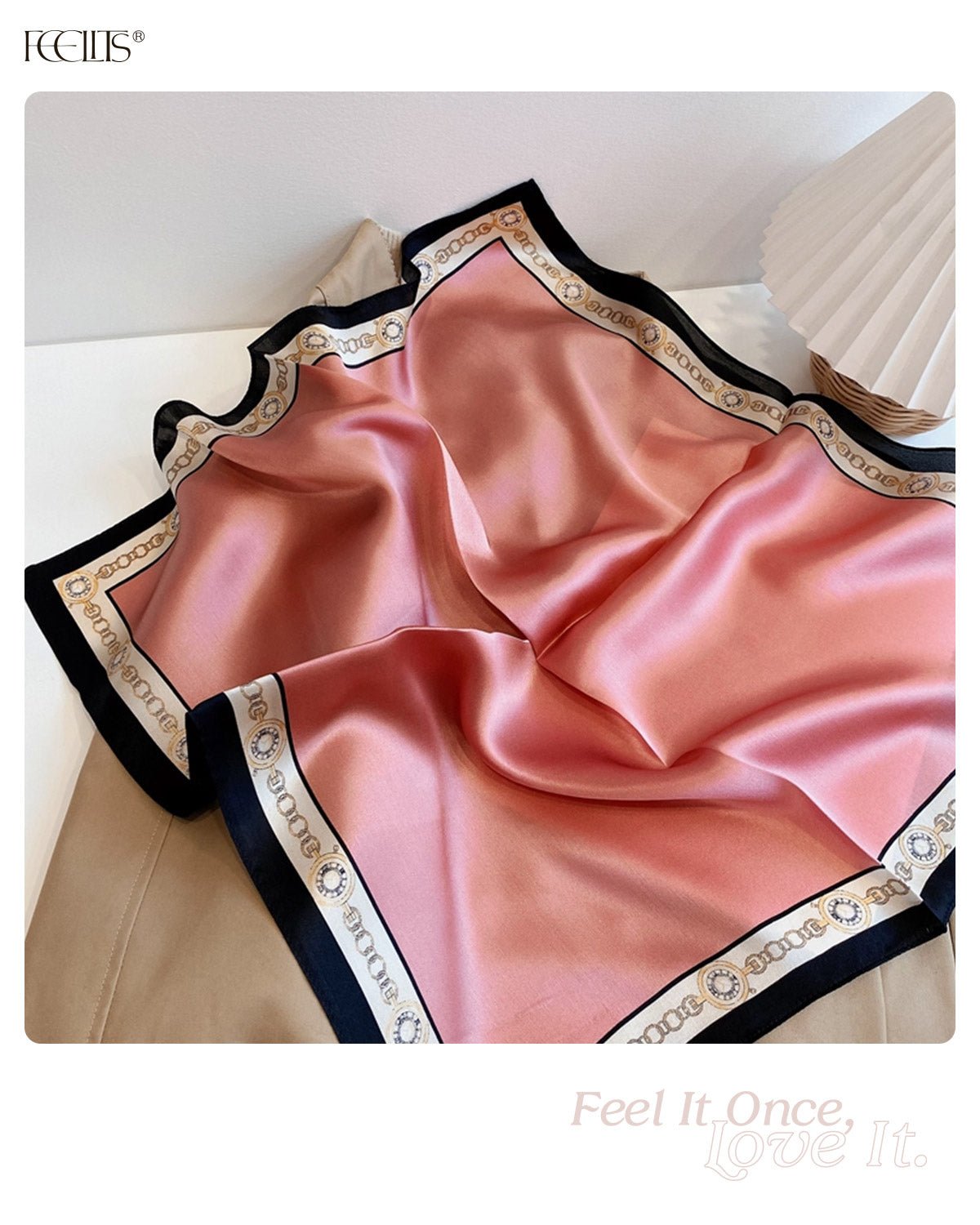100% Mulberry Silk Head Scarf for Women - 21" Square Hair Scarf, Natural Silk Neckerchief — Timeless Chain Series - FEELITS