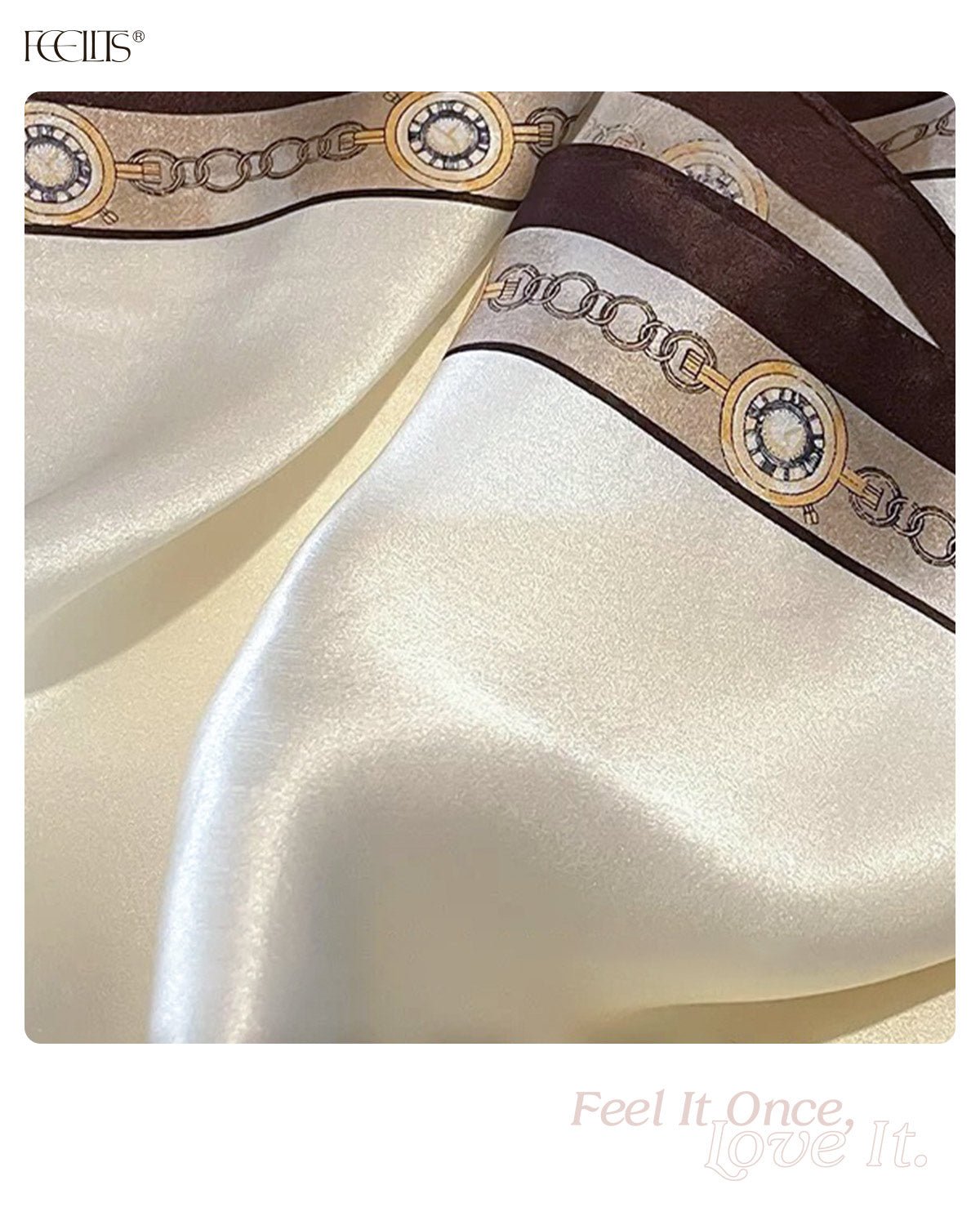 100% Mulberry Silk Head Scarf for Women - 21" Square Hair Scarf, Natural Silk Neckerchief — Timeless Chain Series - FEELITS