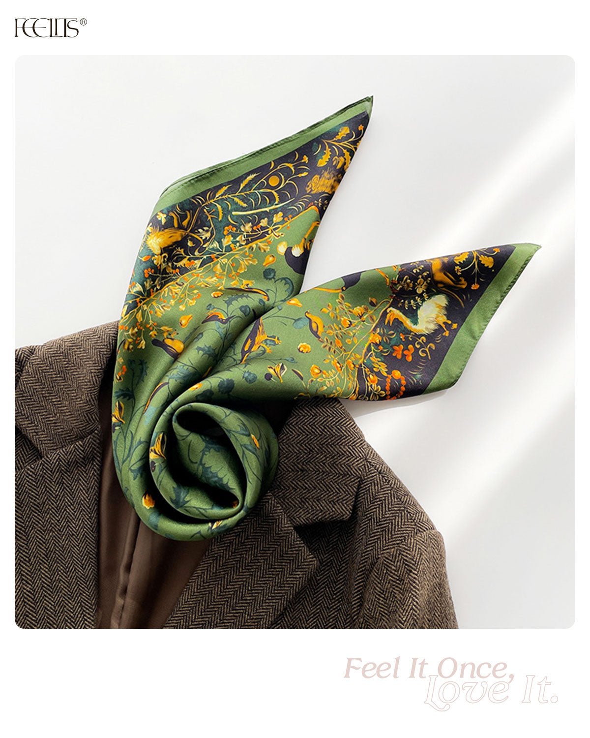 100% Mulberry Silk Head Scarf for Women - 27.5" Square Hair Scarf, Natural Silk Neckerchief — Enchanted Forest Series - FEELITS