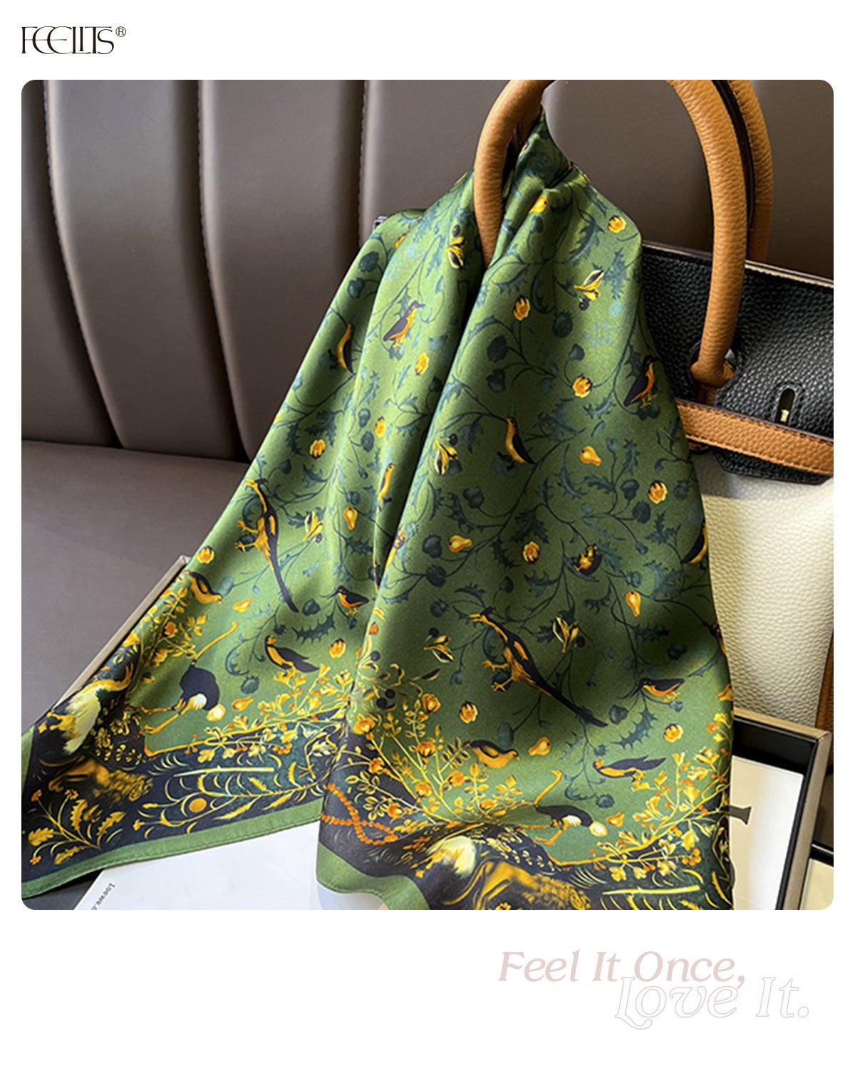 100% Mulberry Silk Head Scarf for Women - 27.5" Square Hair Scarf, Natural Silk Neckerchief — Enchanted Forest Series - FEELITS