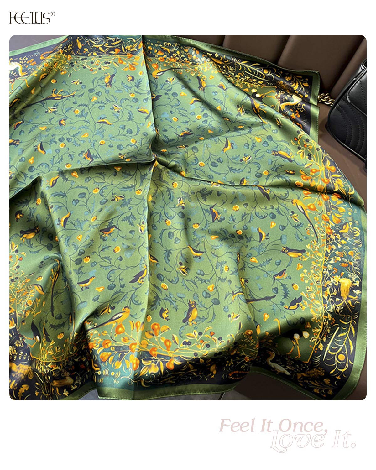 100% Mulberry Silk Head Scarf for Women - 27.5" Square Hair Scarf, Natural Silk Neckerchief — Enchanted Forest Series - FEELITS
