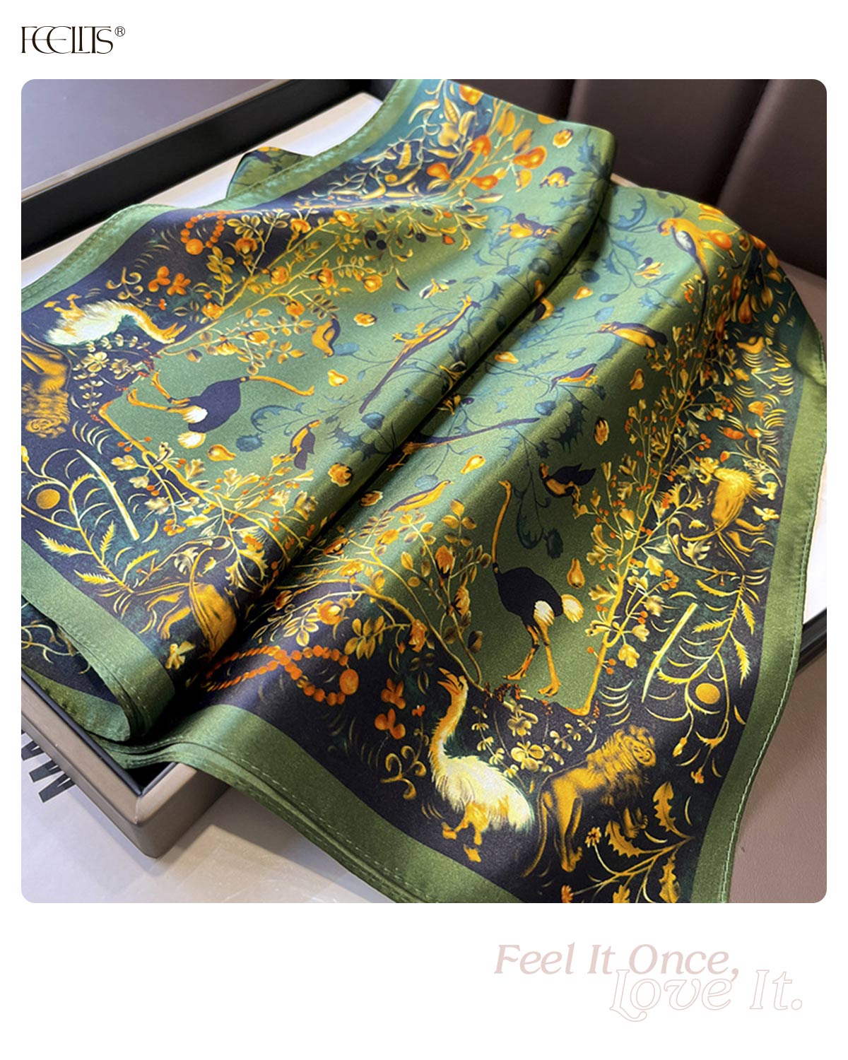 100% Mulberry Silk Head Scarf for Women - 27.5" Square Hair Scarf, Natural Silk Neckerchief — Enchanted Forest Series - FEELITS