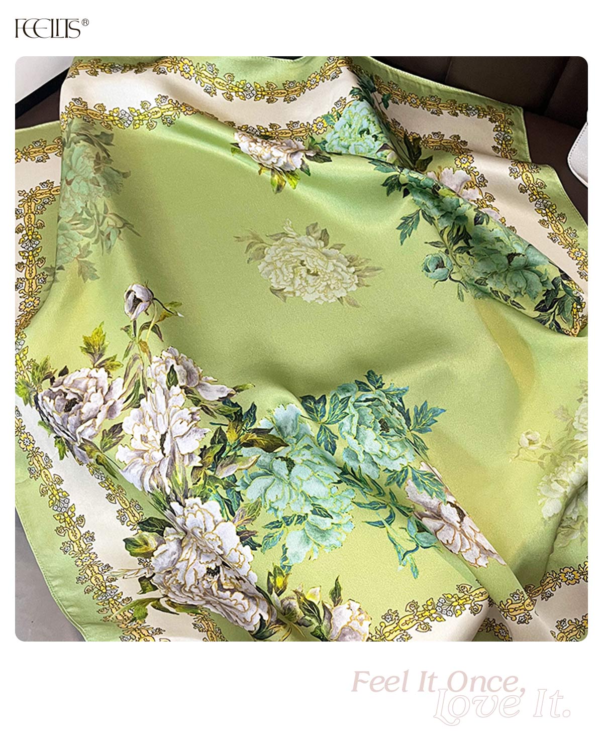 100% Mulberry Silk Head Scarf for Women - 27.5" Square Hair Scarf, Natural Silk Neckerchief — Lemon Garden Bloom - FEELITS