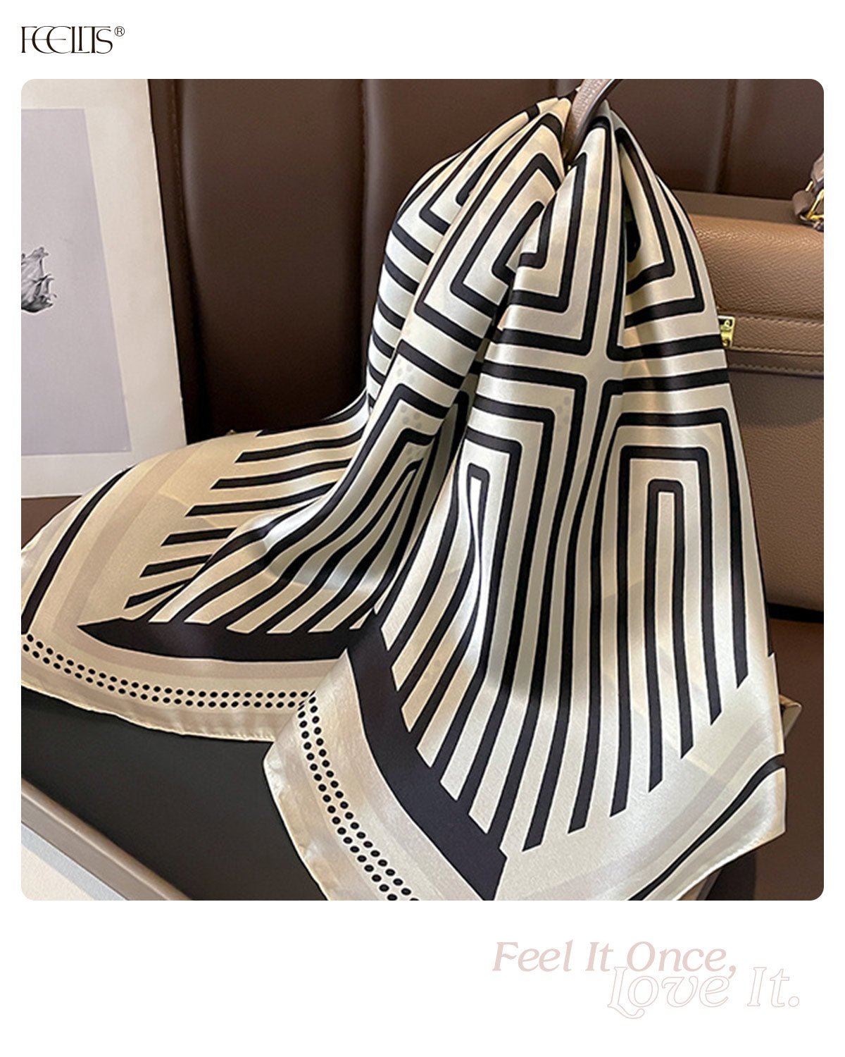 100% Mulberry Silk Head Scarf for Women - 27.5" Square Hair Scarf, Natural Silk Neckerchief — Modern Maze Series - FEELITS