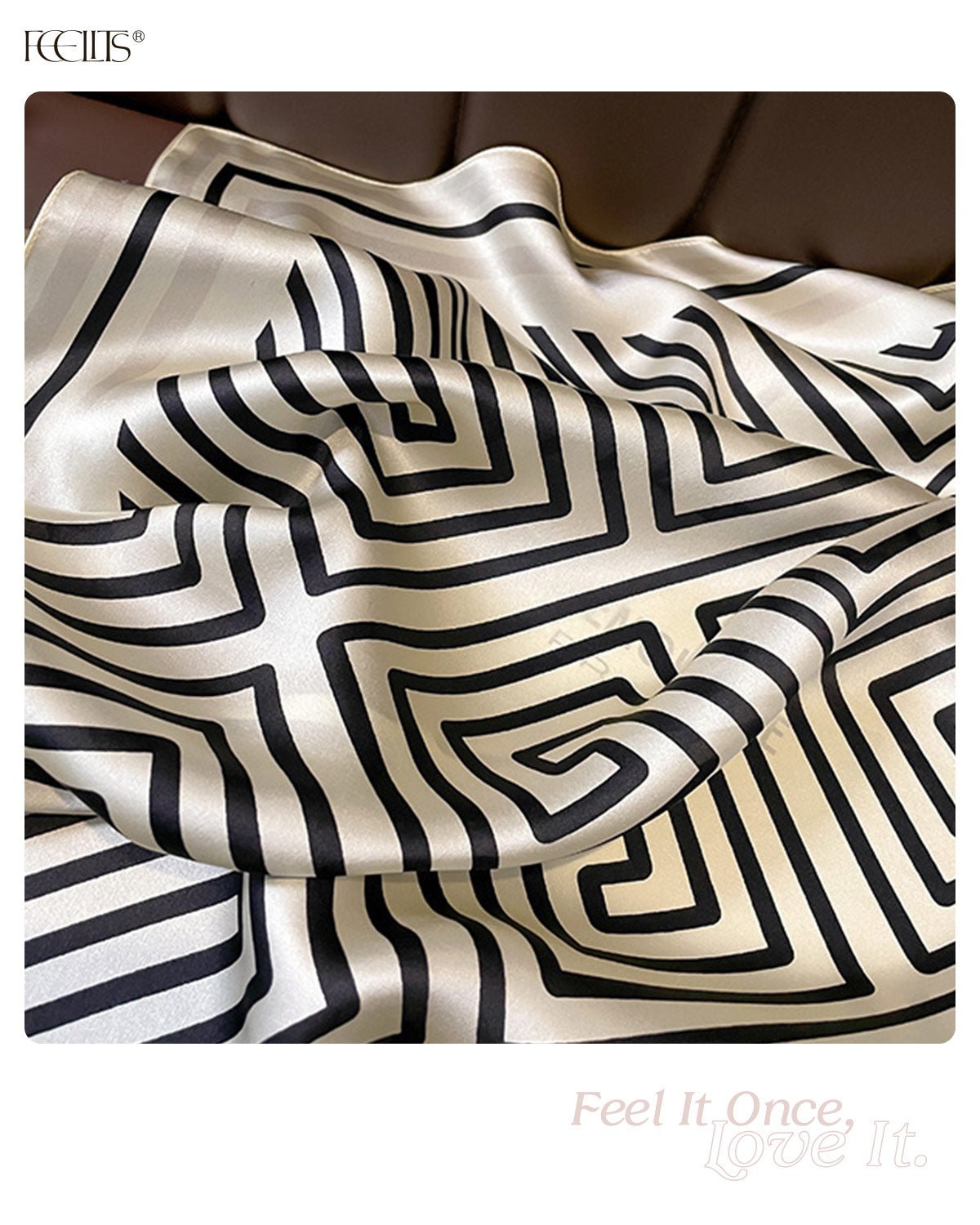 100% Mulberry Silk Head Scarf for Women - 27.5" Square Hair Scarf, Natural Silk Neckerchief — Modern Maze Series - FEELITS