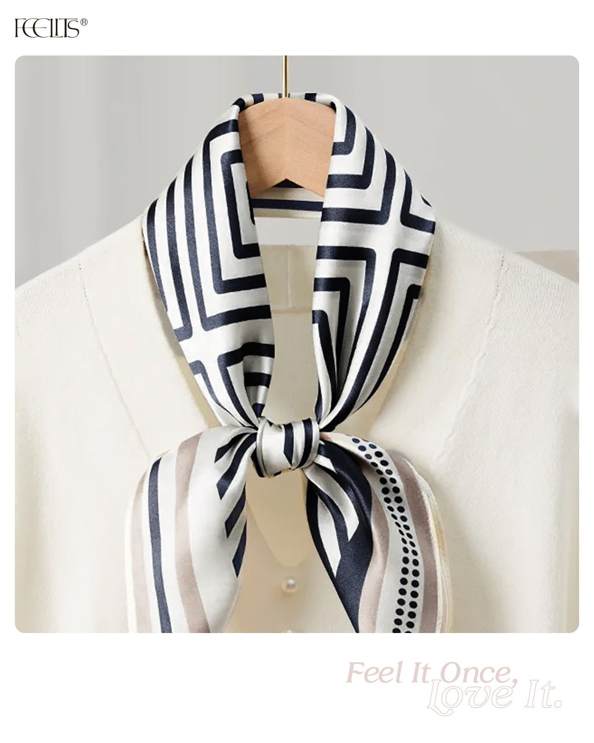 100% Mulberry Silk Head Scarf for Women - 27.5" Square Hair Scarf, Natural Silk Neckerchief — Modern Maze Series - FEELITS