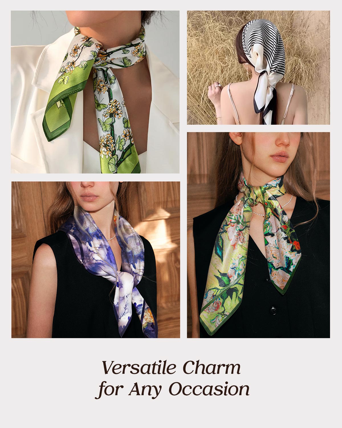 100% Mulberry Silk Head Scarf for Women - 27.5" Square Hair Scarf, Natural Silk Neckerchief — Van Gogh Garden - FEELITS