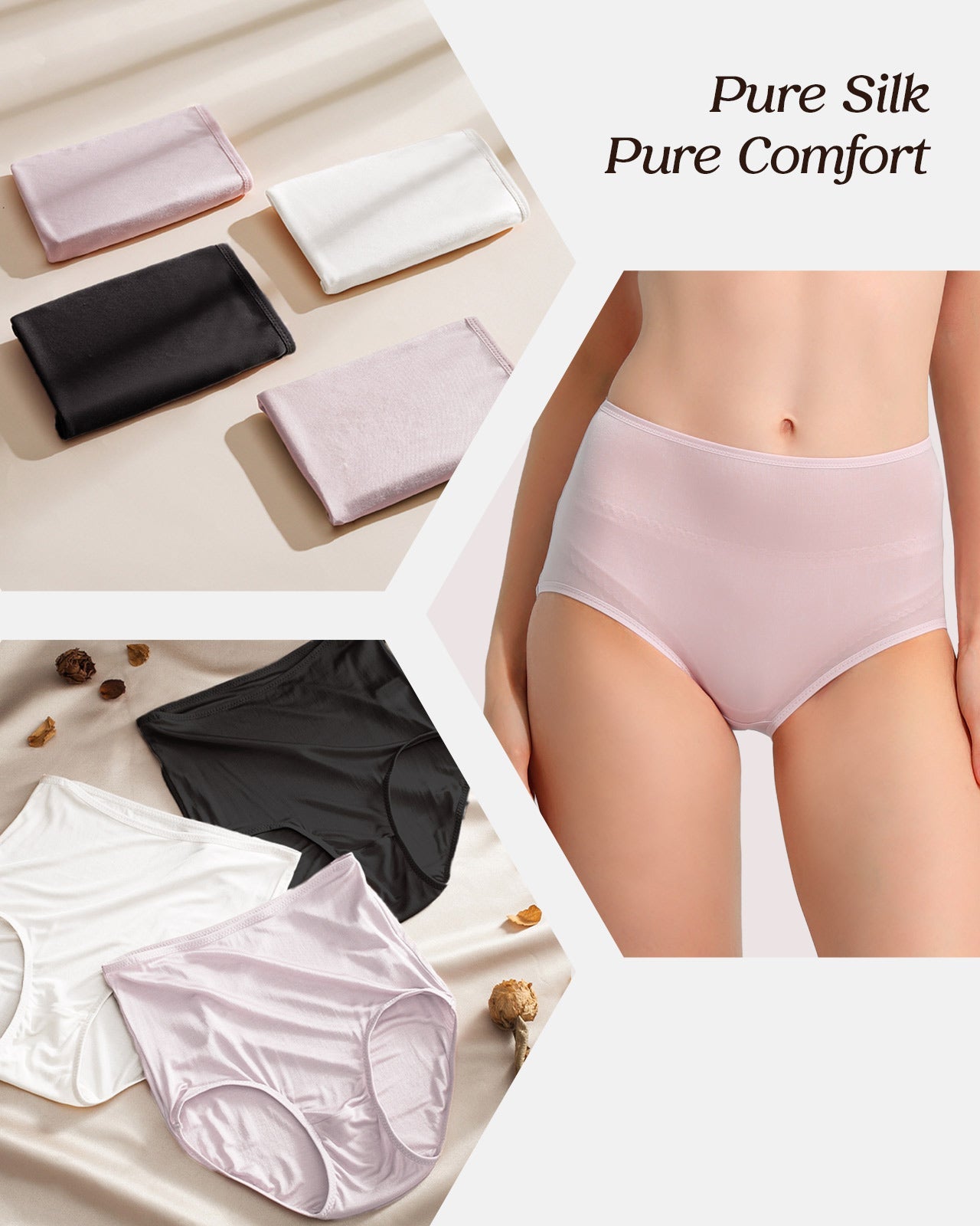 100% Mulberry Silk Underwear, High - Waisted Briefs Silk Panties for Women, Ultra Soft, Breathable & Quick - Dry - FEELITS