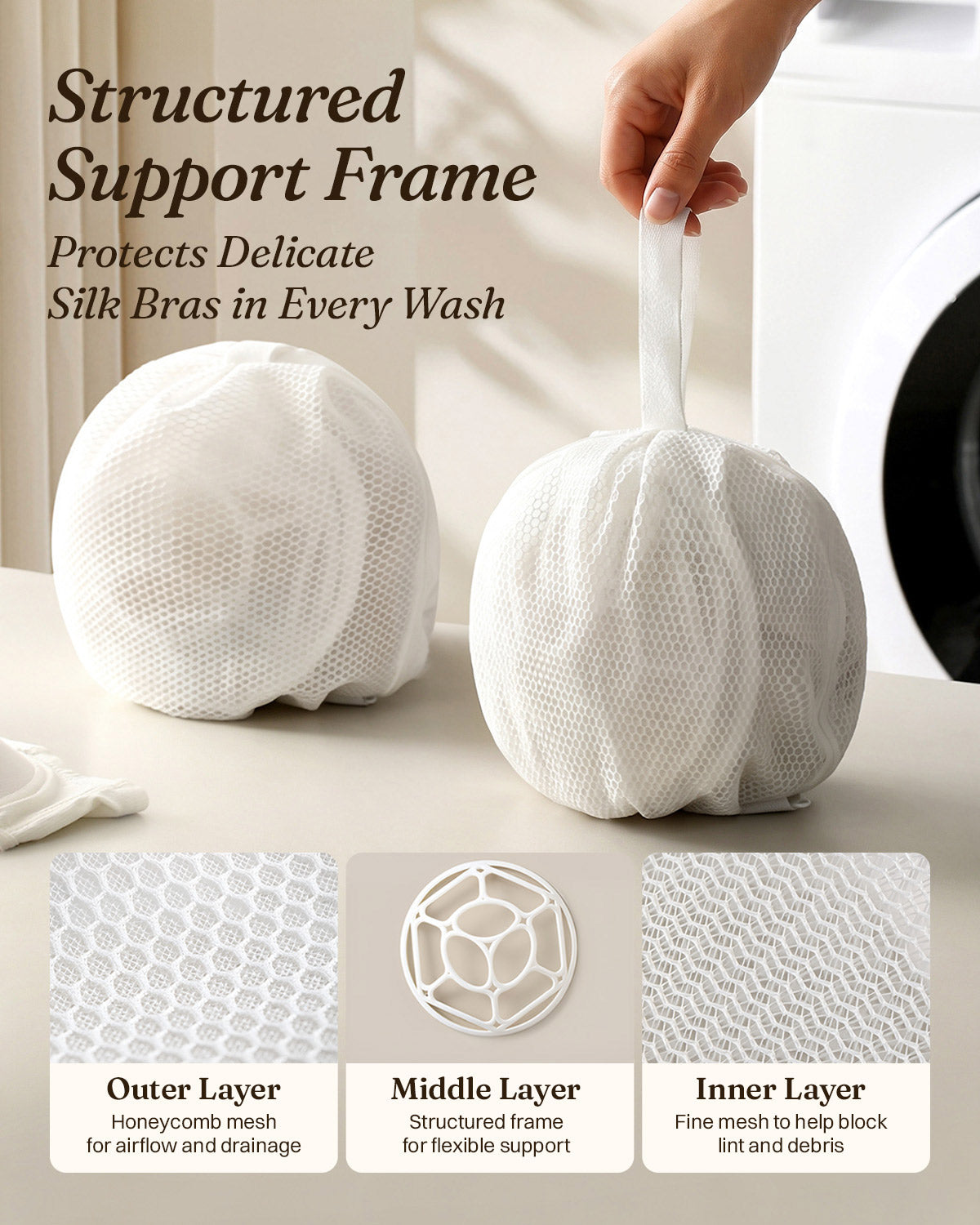 FEELITS AC03 3D Bra Laundry Bag - Structured Mesh Wash Bag for Silk Bras, Anti-Tangle & Shape-Protecting