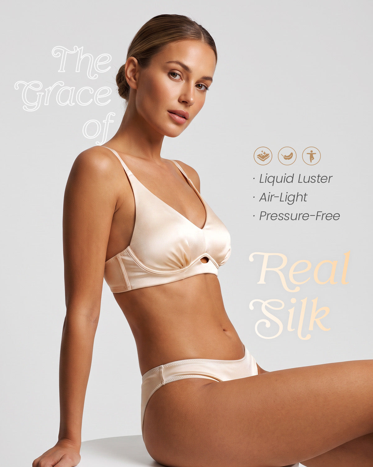 FEELITS BRA13 22 Momme Mulberry Silk Lace Push-Up Bralette - Wire-Free Natural Lift