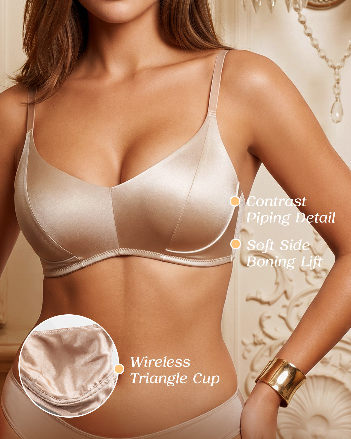 FEELITS BRA14 22 Momme Mulberry Silk Lace Bralette - Wire-Free Side Support