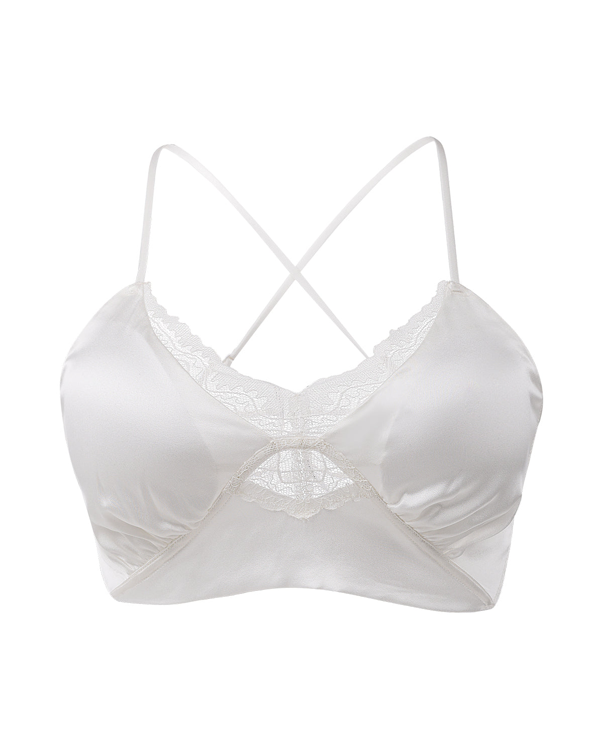 FEELITS BRA17 22 Momme Mulberry Silk Lace Bralette – Wire-Free Padded Bra with Crisscross Back