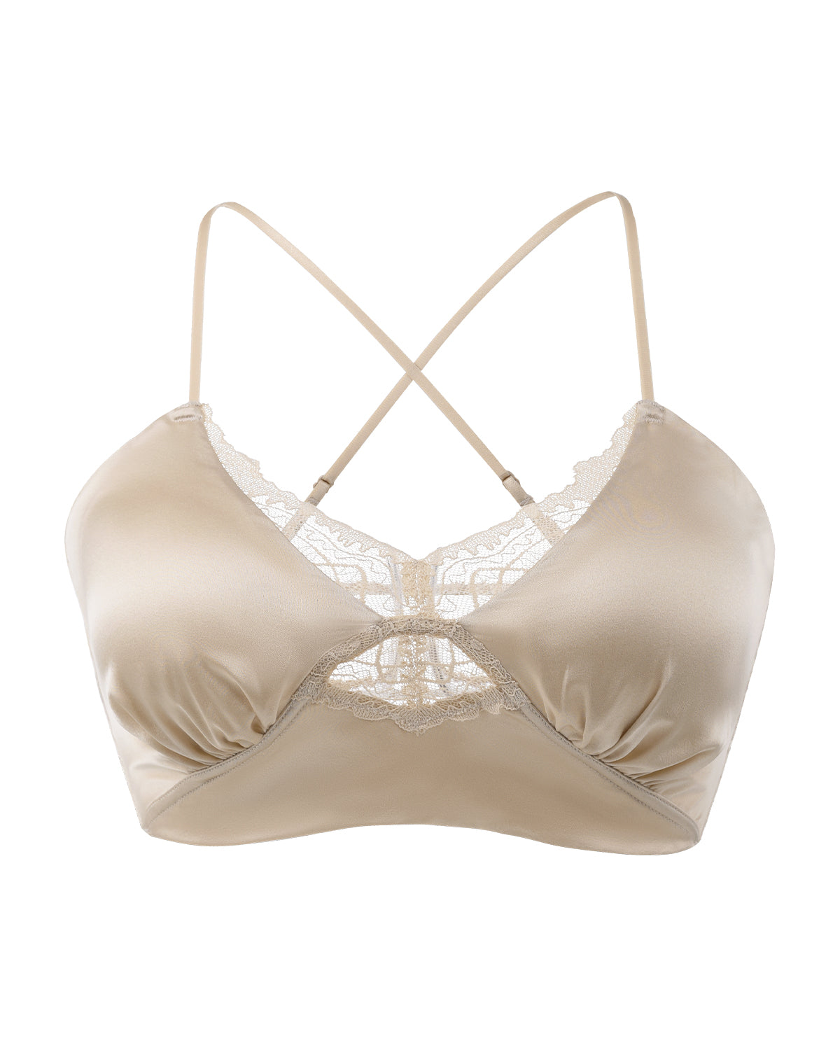 FEELITS BRA17 22 Momme Mulberry Silk Lace Bralette – Wire-Free Padded Bra with Crisscross Back