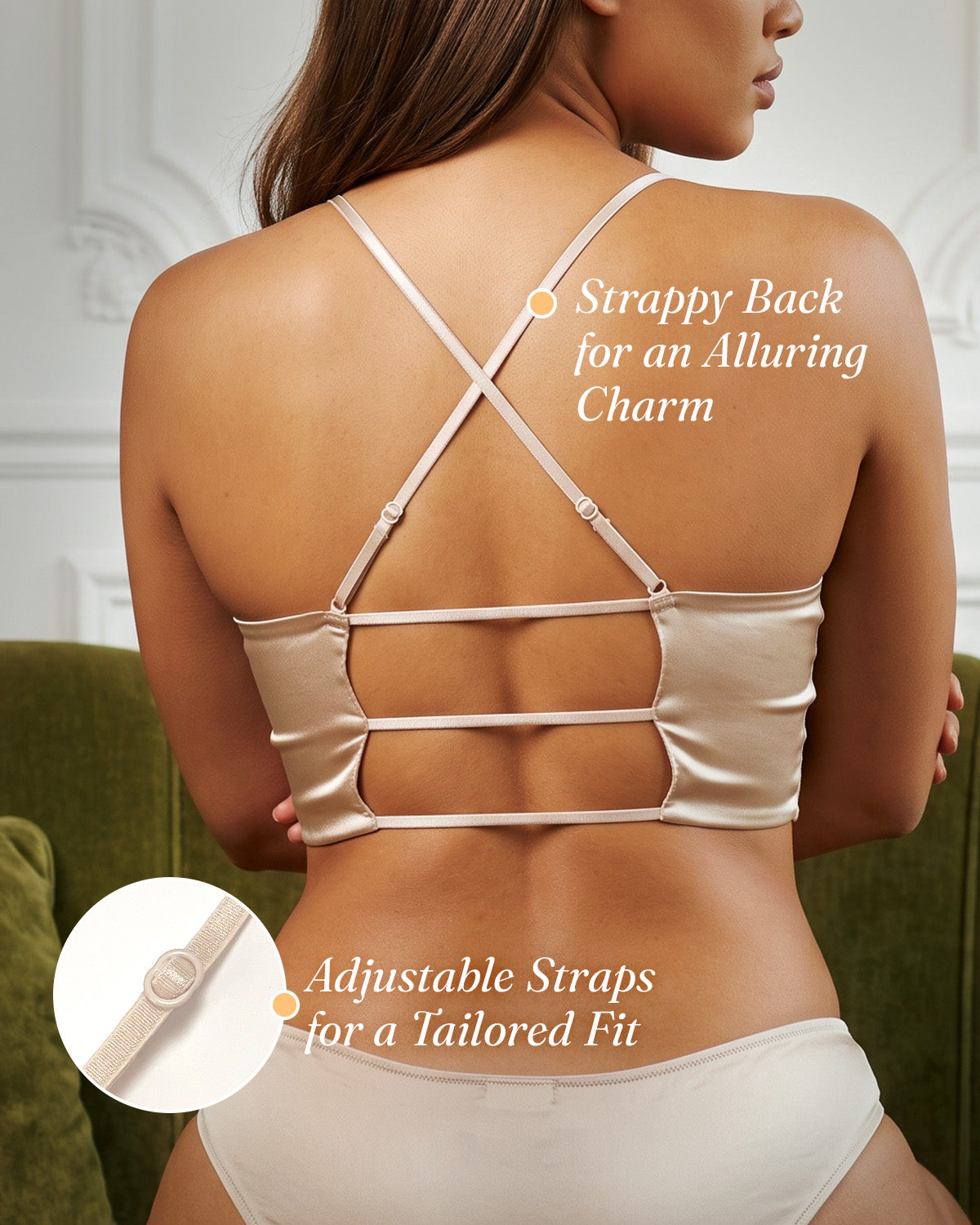 FEELITS BRA17 22 Momme Mulberry Silk Lace Bralette – Wire-Free Padded Bra with Crisscross Back
