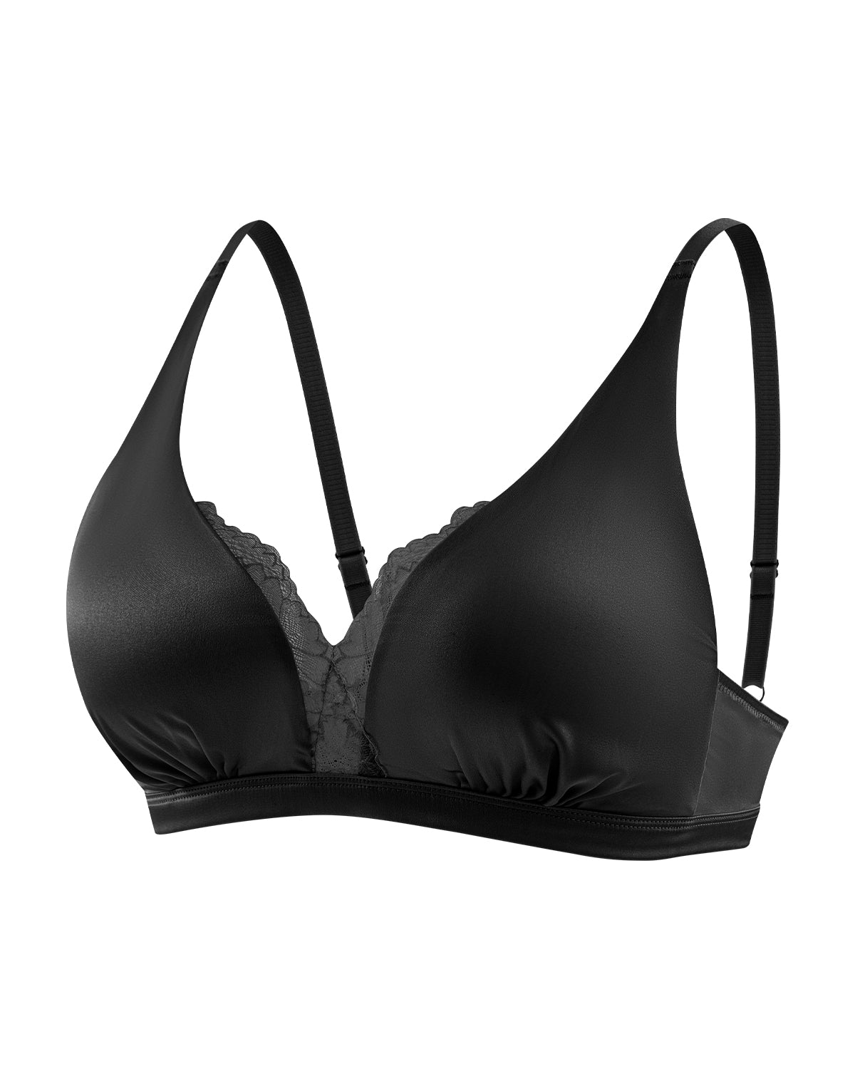FEELITS BRA18 22 Momme Mulberry Silk Deep-V Lace Bralette – Wire-Free Bra with Ruched Cup Detail