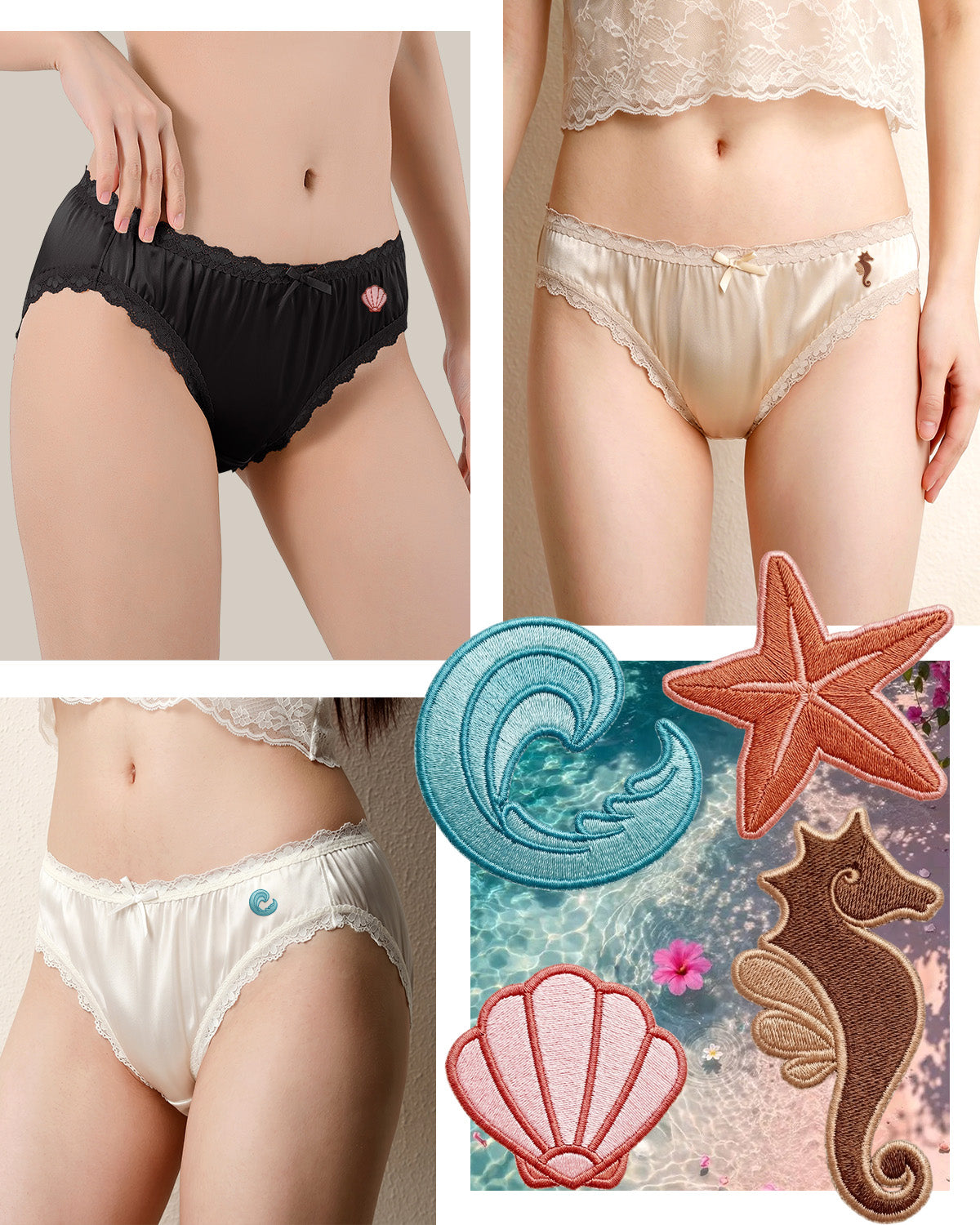 FEELITS 100% マルベリーシルク アンダーウェア シルクサテン ミッドライズ ビキニショーツ キュートでセクシーな光沢パンティー レディース