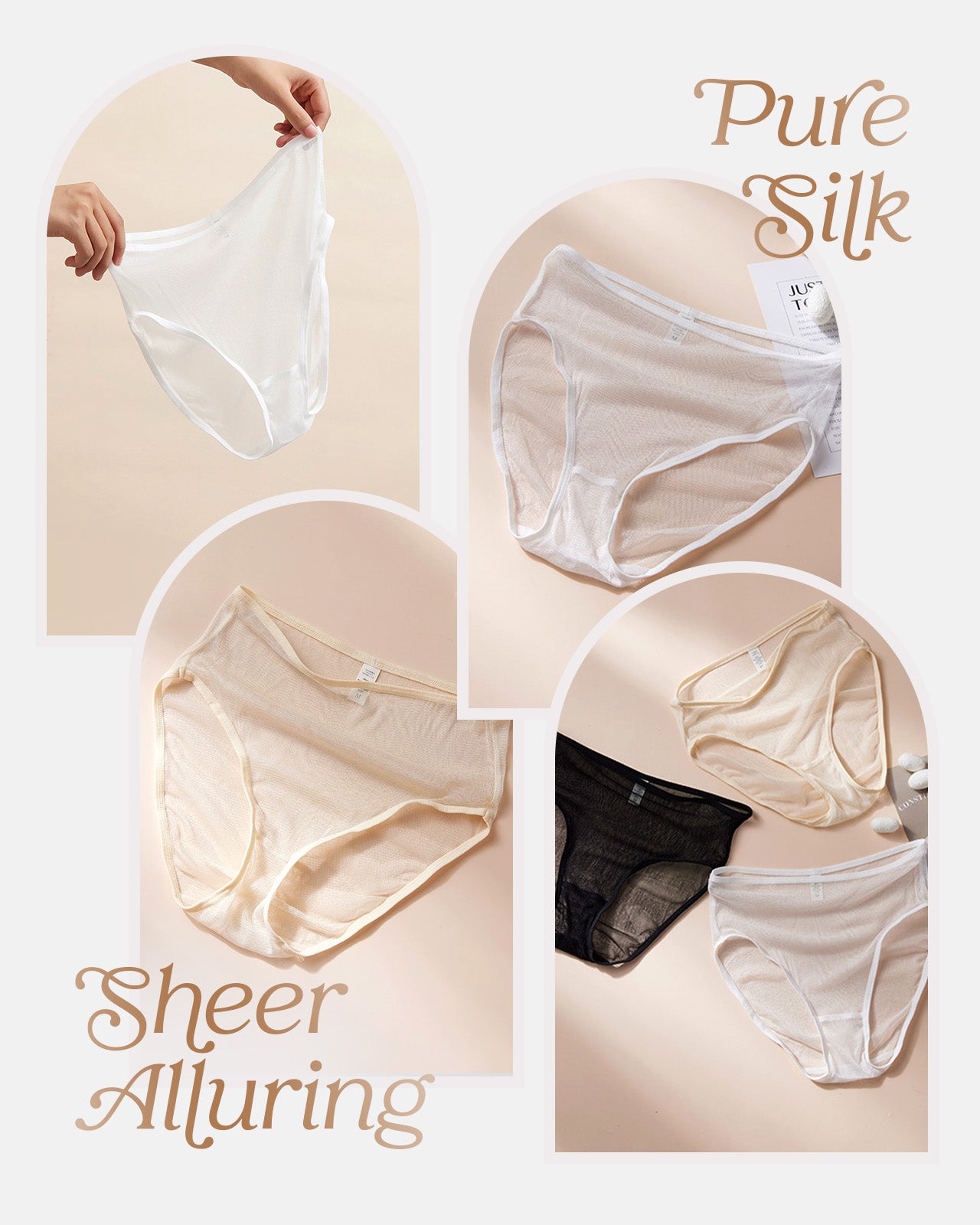 FEELITS KN29 Sheer High-Cut Silk Bikini Hipster Panties - 100% Mulberry Silk, Breathable & Ultra-Soft