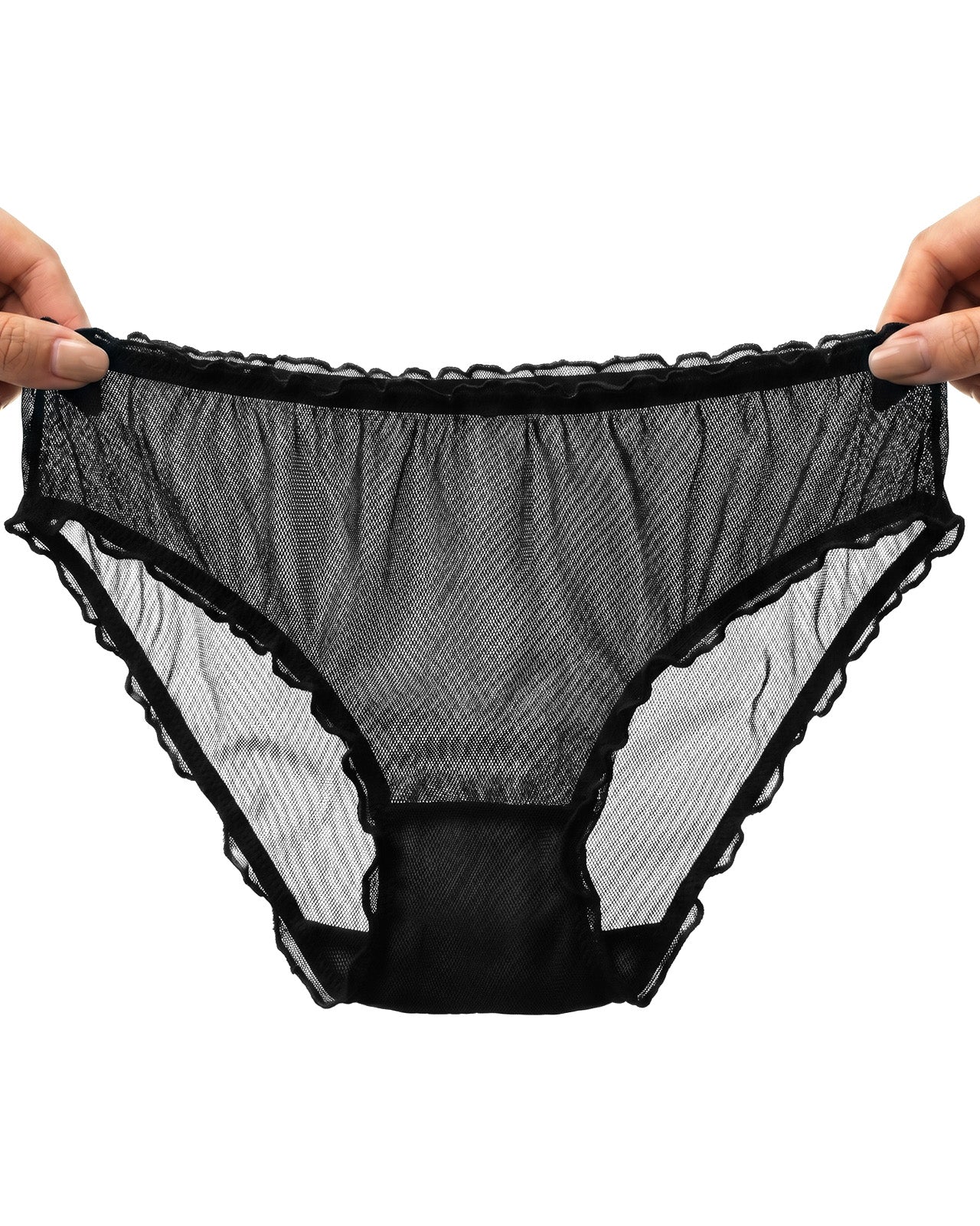FEELITS KN30 Sheer Ruffle-Edge Silk Bikini Panties - 100% Mulberry Silk, Breathable & Ultra-Soft