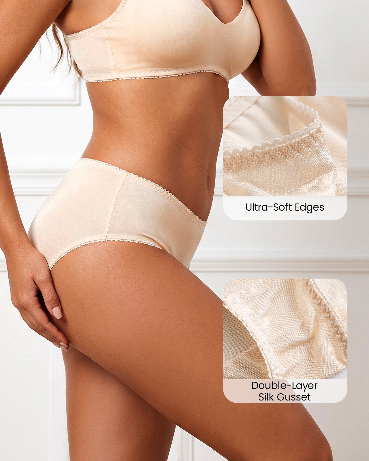 FEELITS KN31 Silk High-Rise Full-Coverage Brief Panties – 100% 6A Mulberry Silk, Breathable & Ultra-Soft