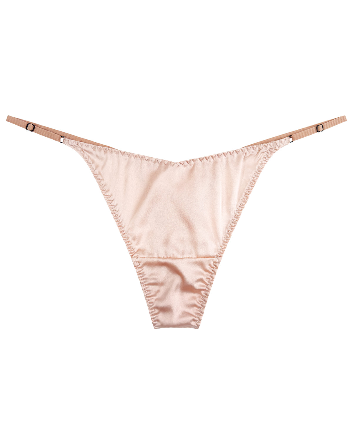 100% Mulberry Silk Thongs for Women, V-Front & Adjustable Ties, Sexy Silk Satin G-String Panties, Cheeky T-back