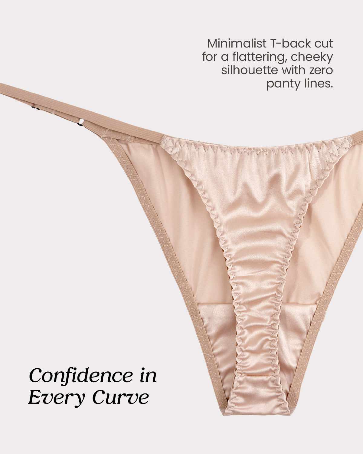 100% Mulberry Silk Thongs for Women, V-Front & Adjustable Ties, Sexy Silk Satin G-String Panties, Cheeky T-back