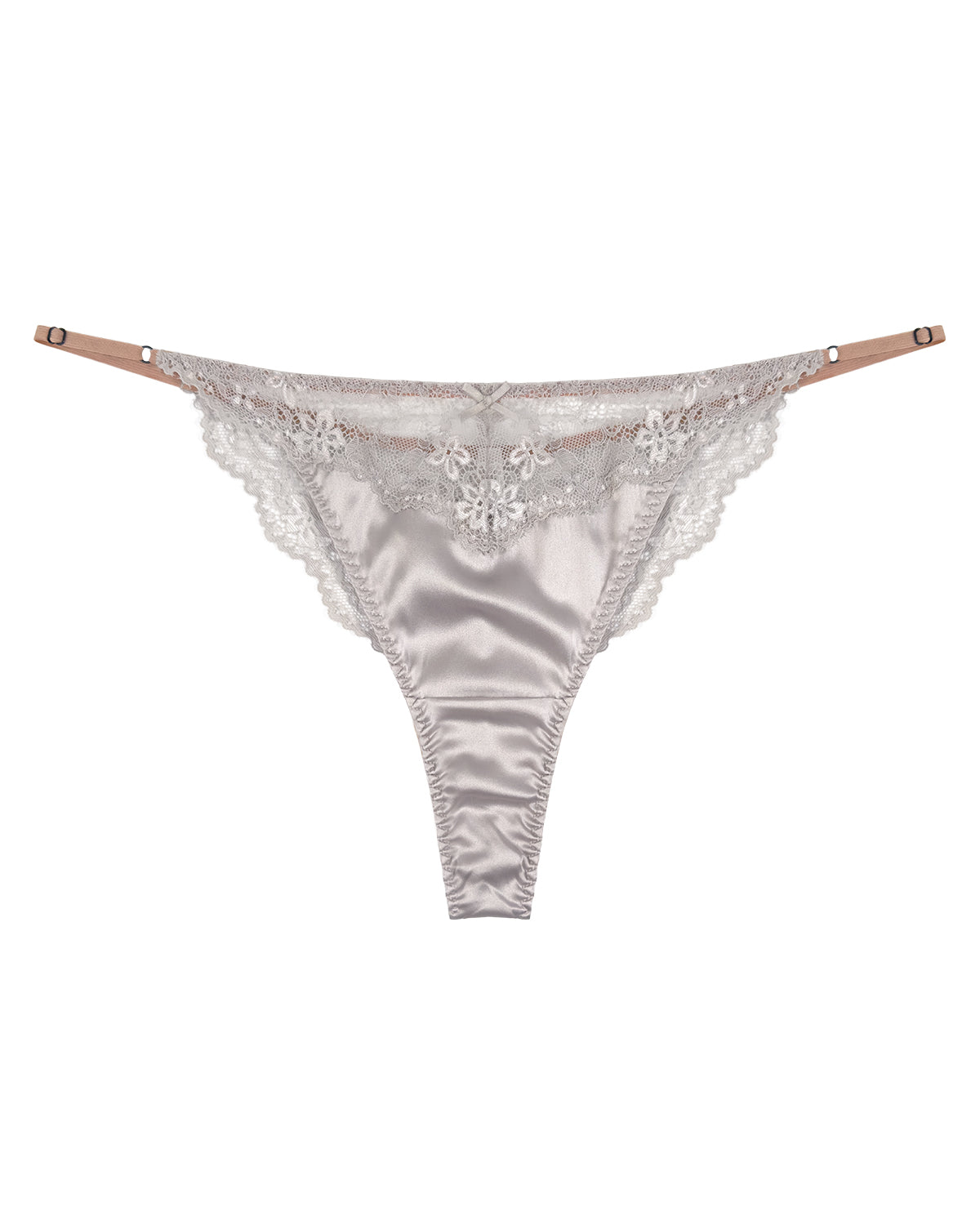 100% Mulberry Silk Thongs for Women, Sexy Shiny Silk Satin G-String Panties with Adjustable Ties, Cheeky T-back