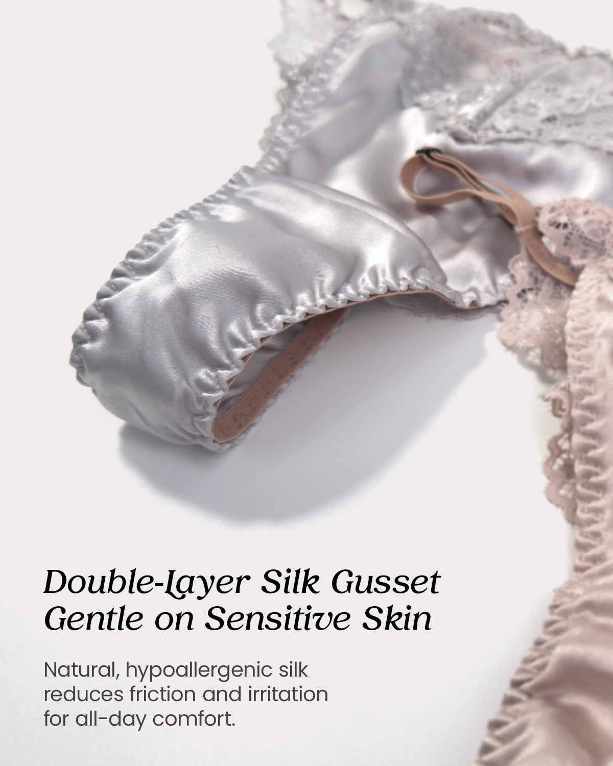 100% Mulberry Silk Thongs for Women, Sexy Shiny Silk Satin G-String Panties with Adjustable Ties, Cheeky T-back