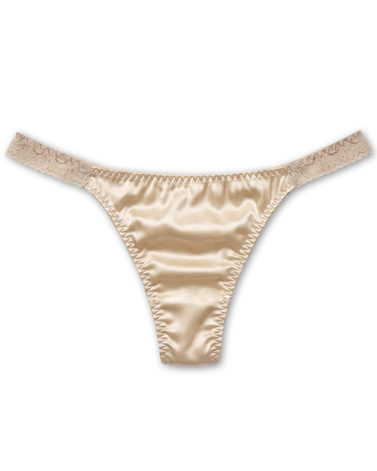 FEELITS TH15 Silk Lace-Trim T-Back Thong – 100% Mulberry Silk, Shiny & Breathable