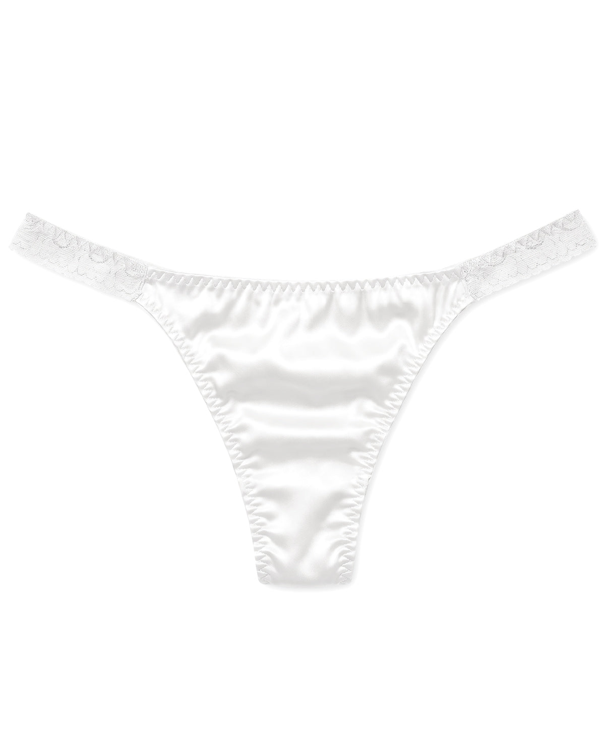 FEELITS TH15 Silk Lace-Trim T-Back Thong – 100% Mulberry Silk, Shiny & Breathable