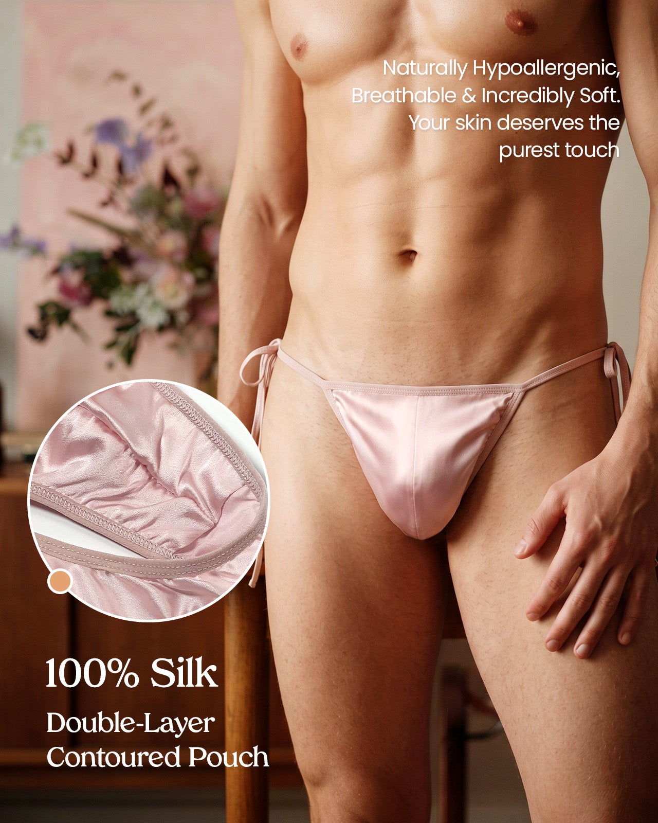 THM04 men's silk thong low-rise fit and smooth fabric detail | FEELITS