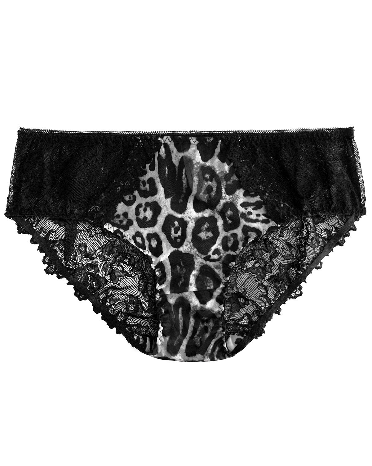 FEELITS YF02 Leopard Silk Lace Bikini Panties - Mulberry Silk Front, Sheer Lace Back