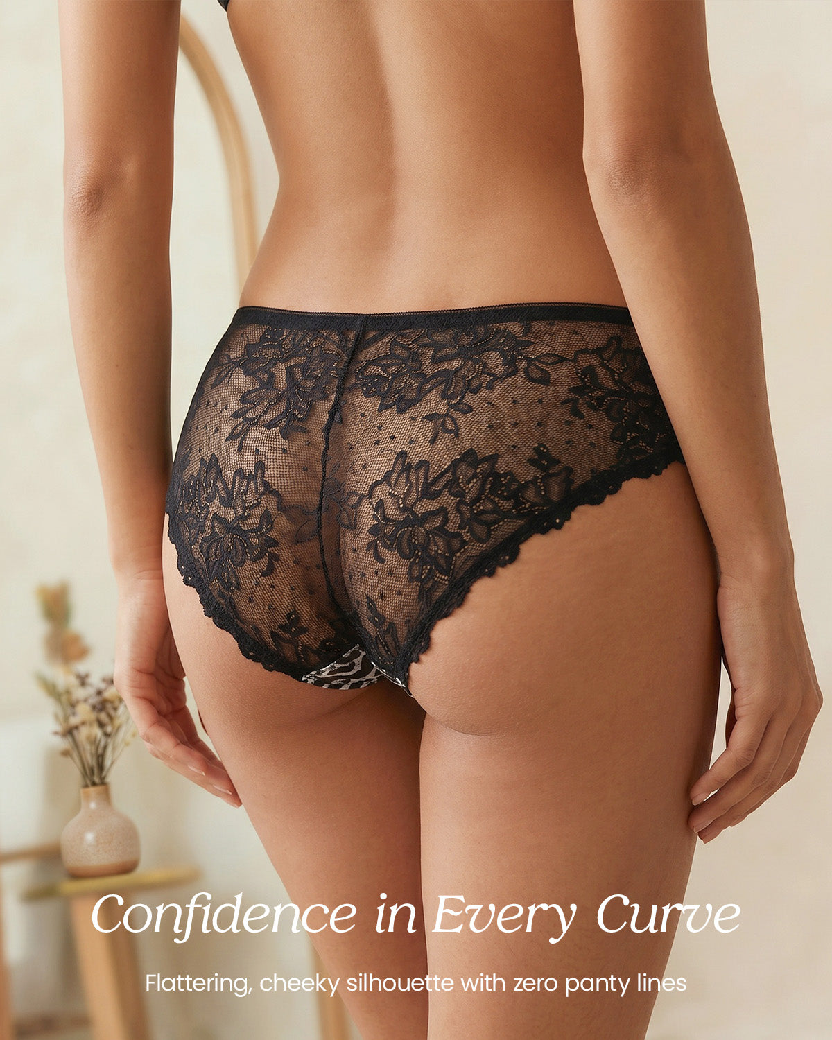 FEELITS YF02 Leopard Silk Lace Bikini Panties - Mulberry Silk Front, Sheer Lace Back