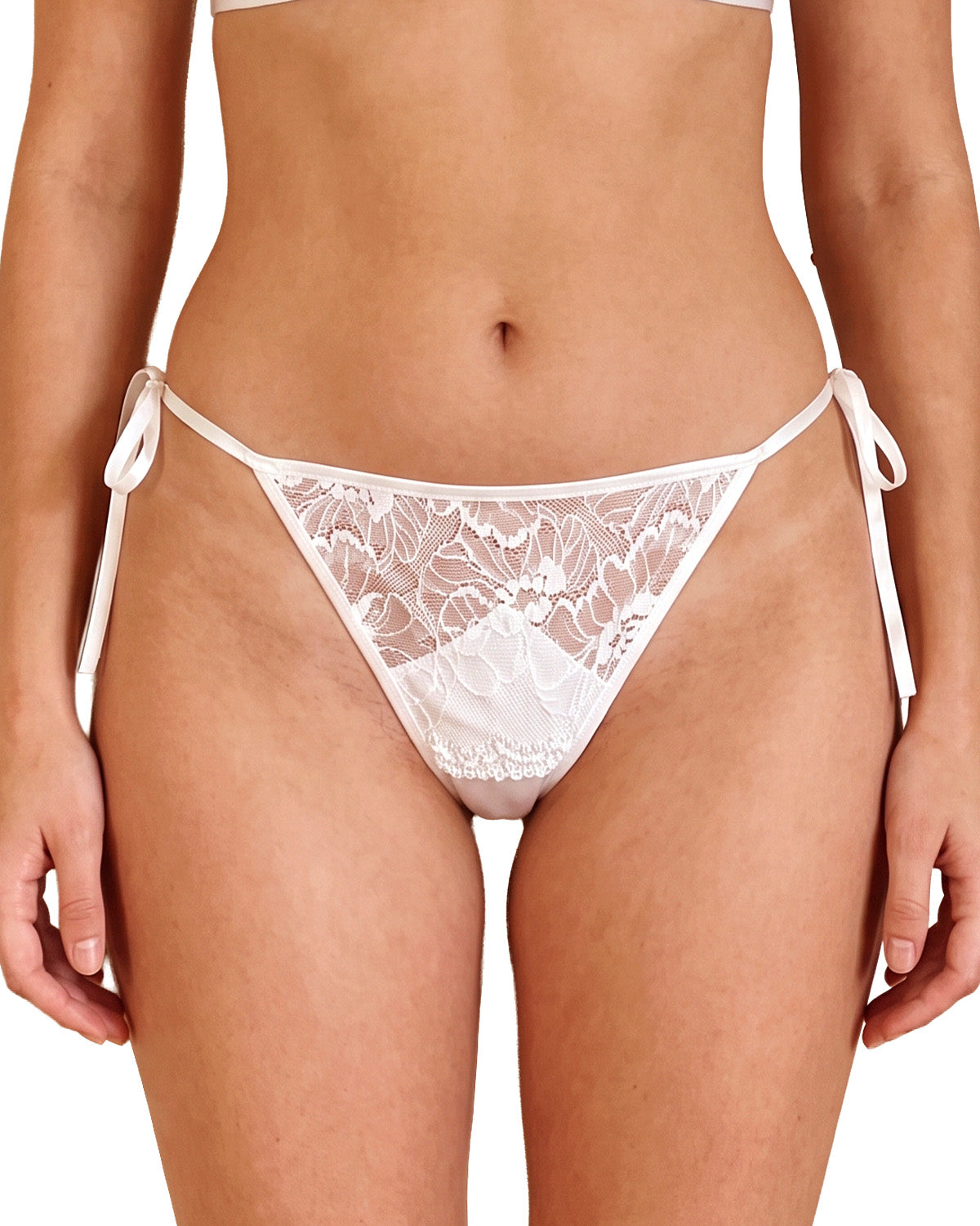FEELITS YF06 Silk Tie-Side Lace Bikini Panties - Mulberry Silk, Sheer Back & Adjustable Bows