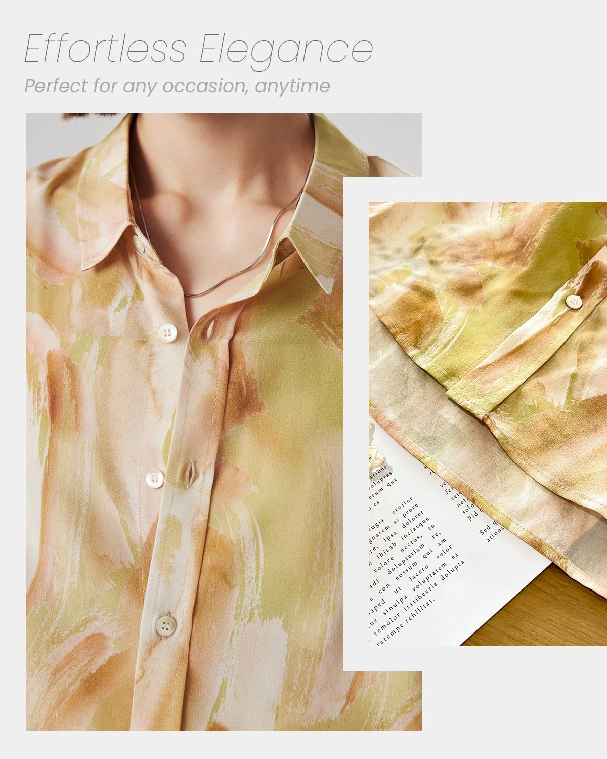 Feelits 100% 19 Momme Mulberry Silk Artistic Brush Print Long Sleeve Lapel Collar Women's Blouse - FEELITS