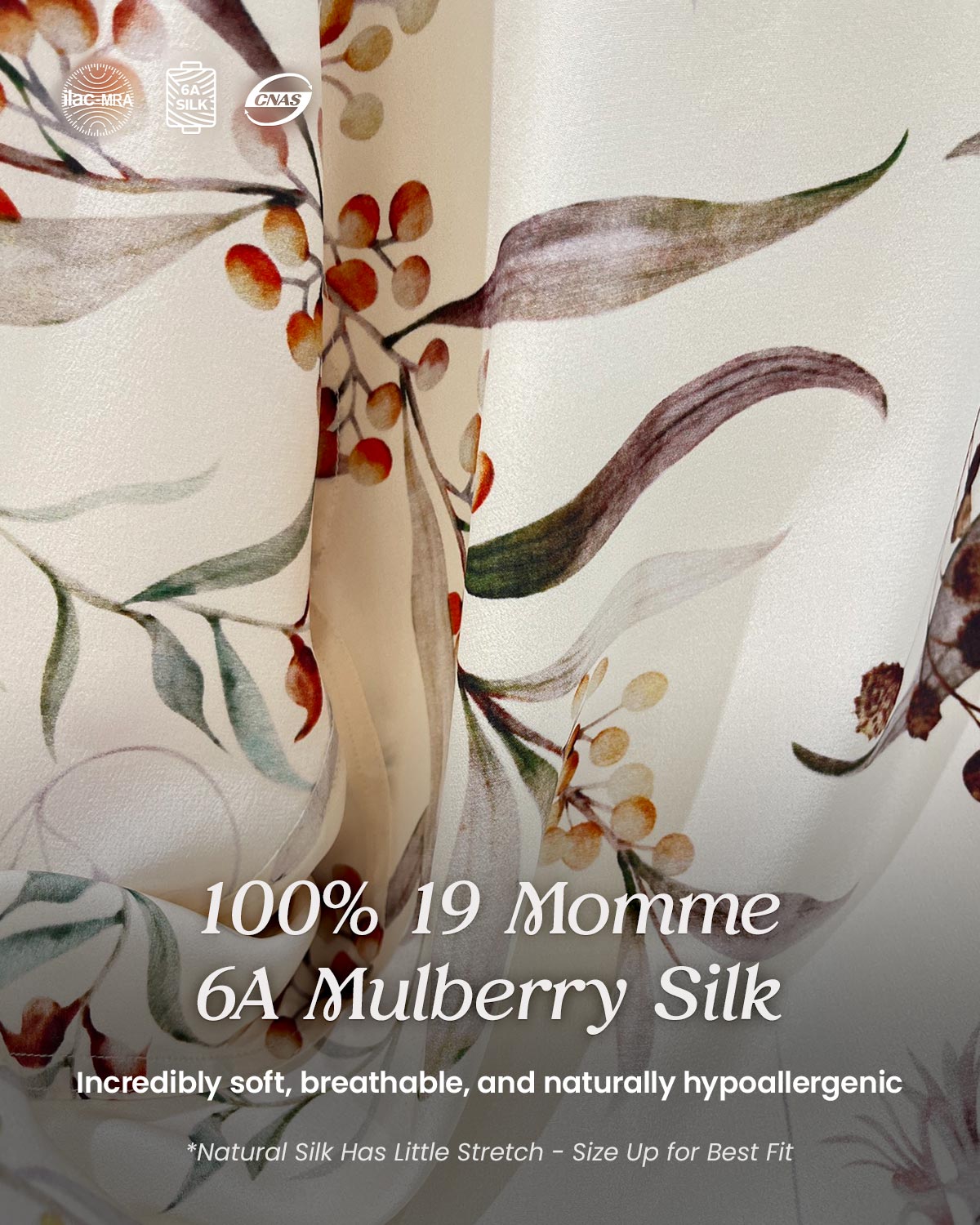 Feelits 100% 19 Momme Mulberry Silk Champagne Floral Print Long Sleeve Lapel Collar Women's Blouse - FEELITS