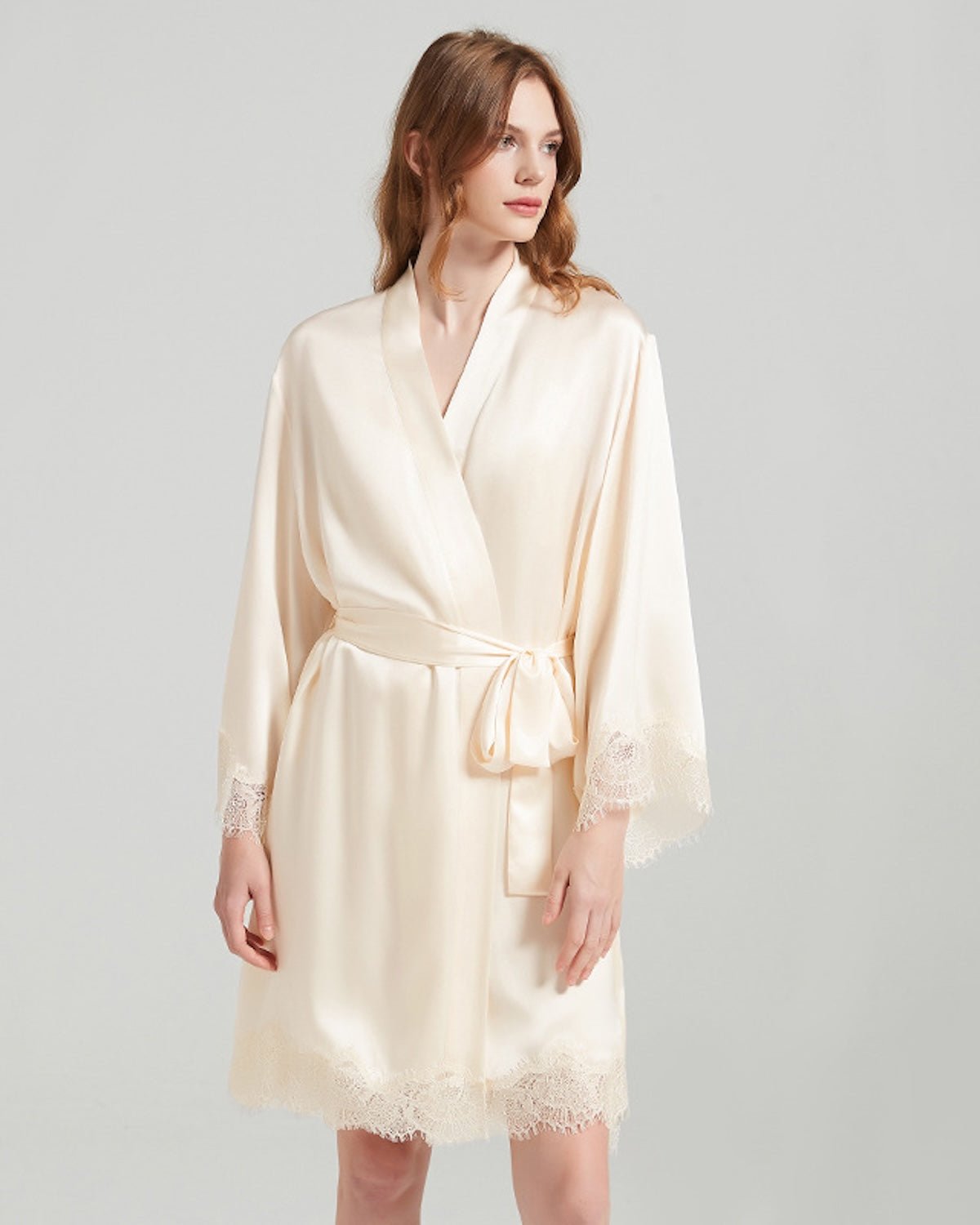 FEELITS 100% 6A+ Mulberry Silk Lace Slip Dress & Robe Set with Lace Trim – Luxury Bridal, Honeymoon Sleepwear & Everyday Loungewear - FEELITS