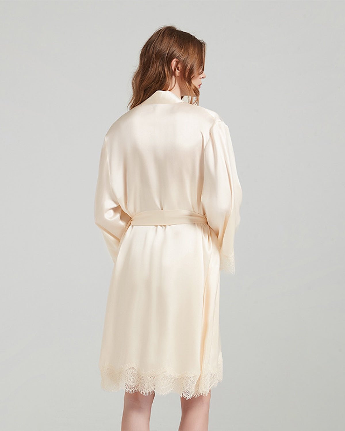 FEELITS 100% 6A+ Mulberry Silk Lace Slip Dress & Robe Set with Lace Trim – Luxury Bridal, Honeymoon Sleepwear & Everyday Loungewear - FEELITS