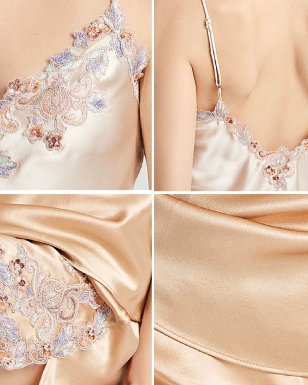 FEELITS 100% Mulberry Silk Bridal Cami Set, Midi Slip Dress, Long Silk Nightdress, Midi Robe and Full - Length Silk Bridal Robe – Golden Champagne & Blush Pink - FEELITS