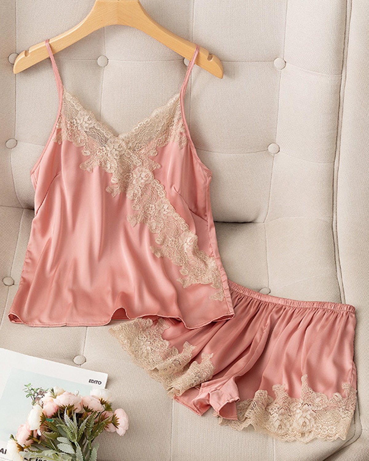 FEELITS 100% Mulberry Silk Lace Cami & Shorts Set | Elegant Bridal, Honeymoon & Everyday Loungewear - FEELITS