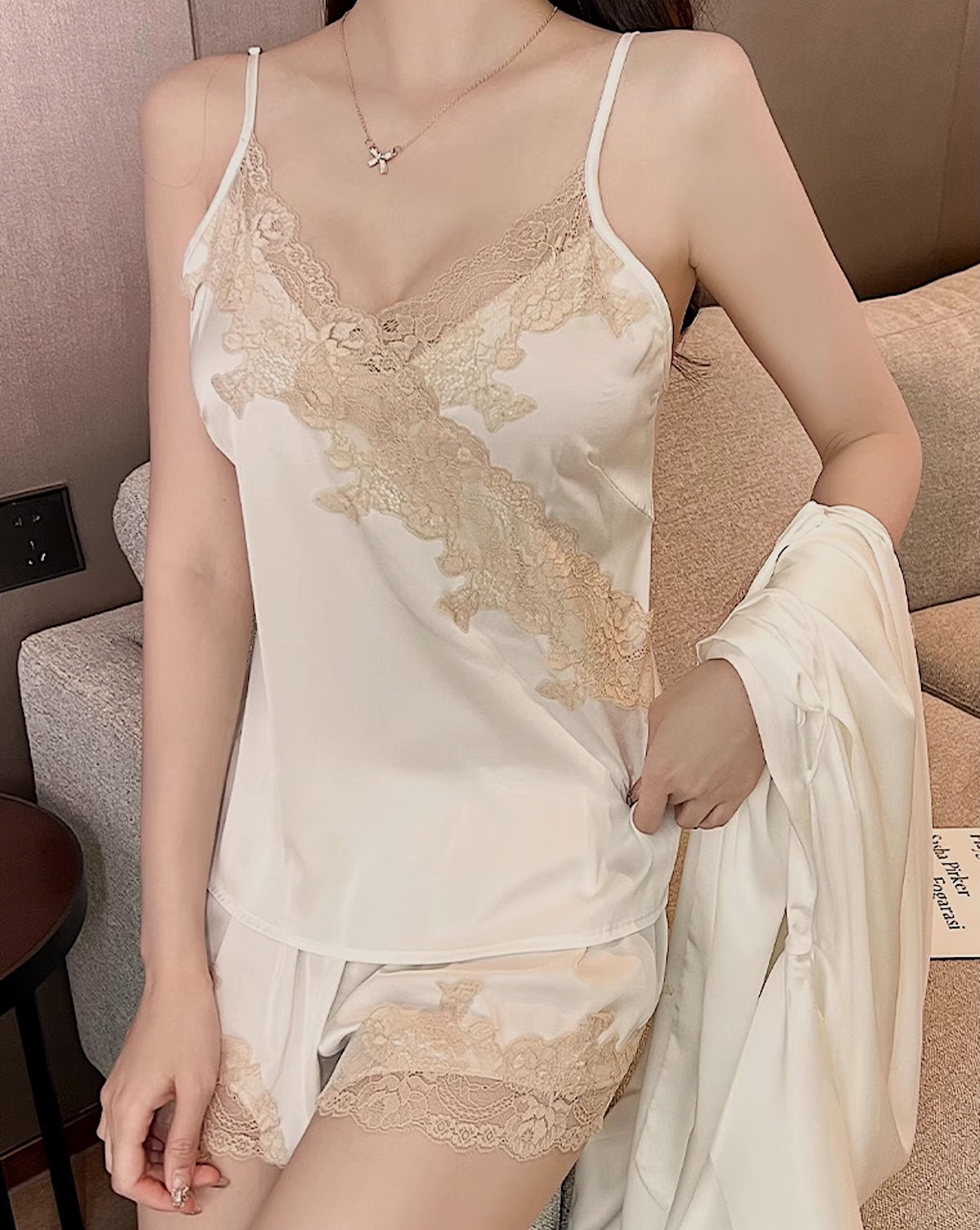 FEELITS 100% Mulberry Silk Lace Cami & Shorts Set | Elegant Bridal, Honeymoon & Everyday Loungewear - FEELITS