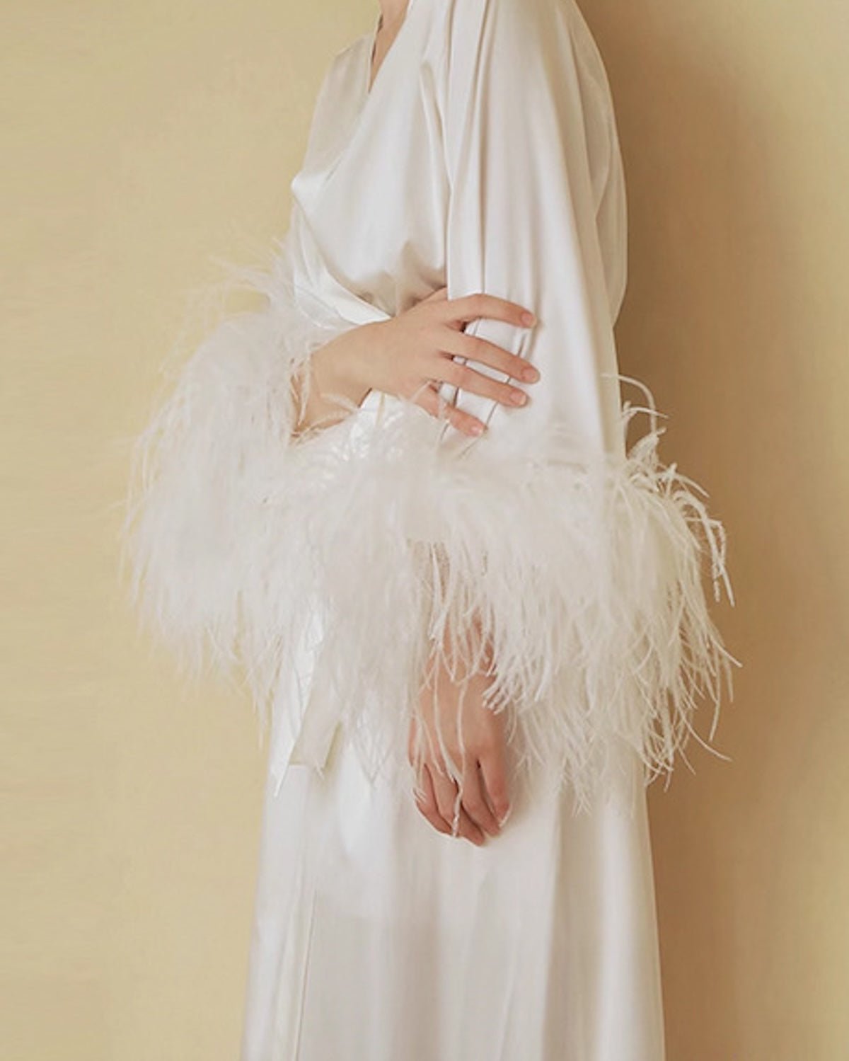 FEELITS 100% Mulberry Silk Maxi Nightgown with Detachable Ostrich Feather Robe | Bridal & Luxury Loungewear - FEELITS