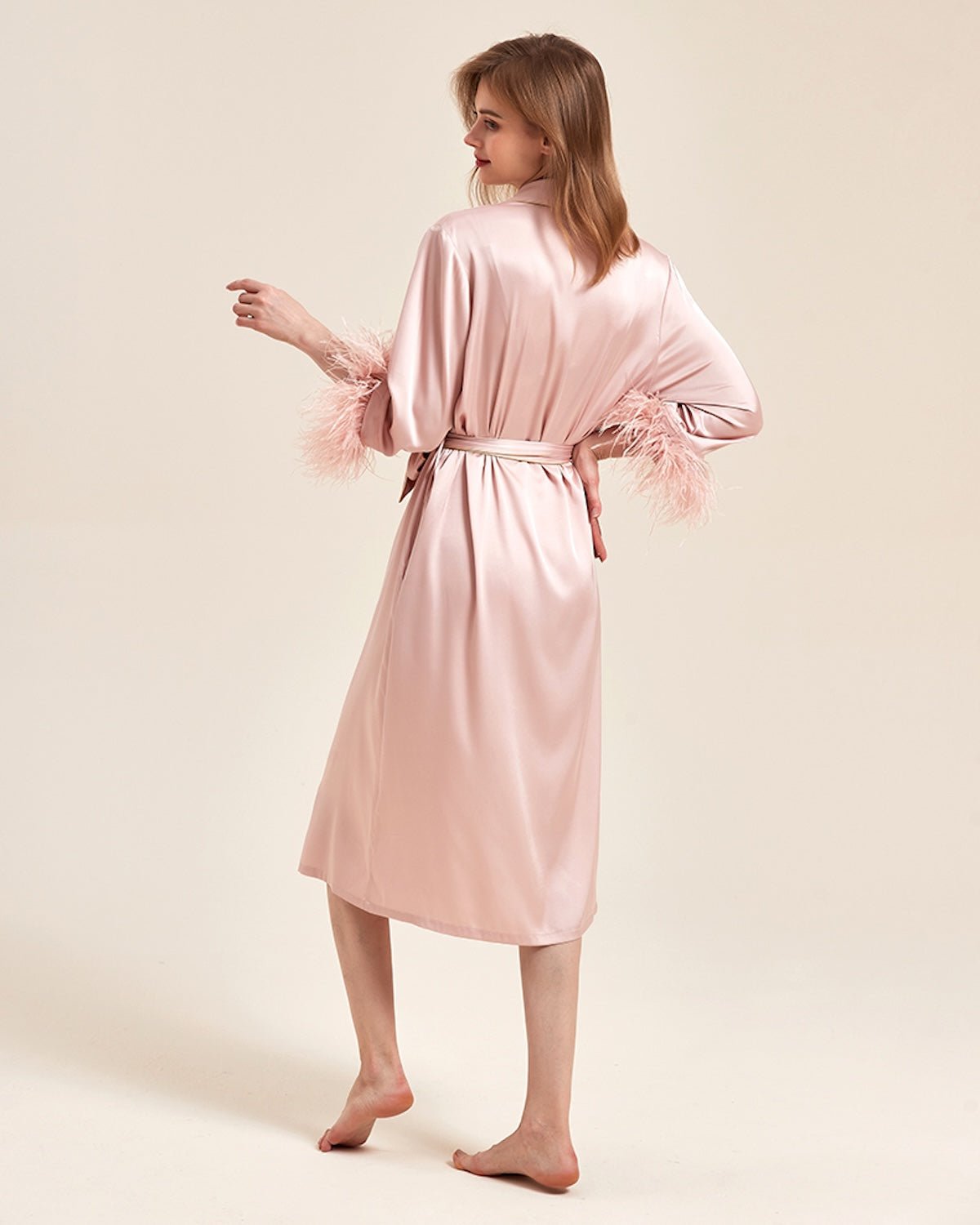 FEELITS 100% Mulberry Silk Maxi Nightgown with Detachable Ostrich Feather Robe | Bridal & Luxury Loungewear - FEELITS