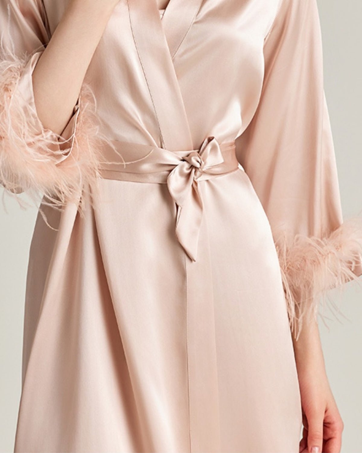 FEELITS 100% Mulberry Silk Maxi Nightgown with Detachable Ostrich Feather Robe | Bridal & Luxury Loungewear - FEELITS
