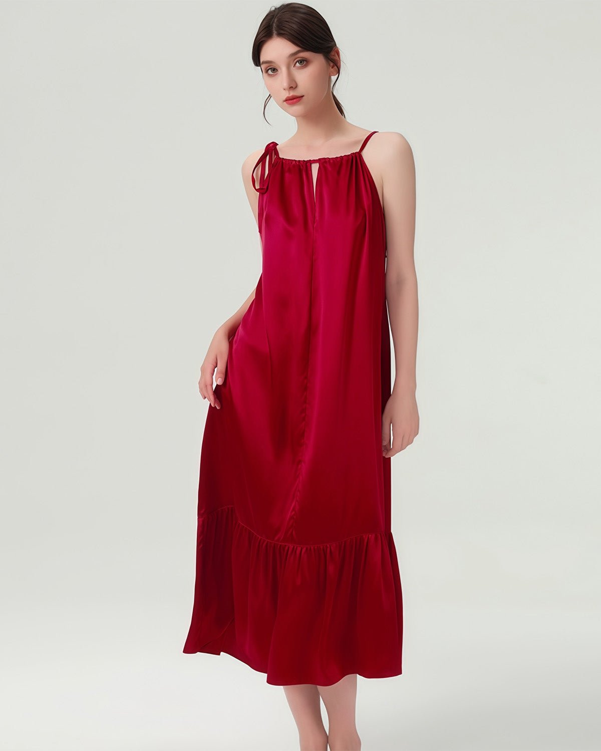 FEELITS 100% Mulberry Silk Nightgown - 19mm 6A Grade, Long Sexy Silk Slip Dress, Elegant & Comfortable for Loungewear or Casual WearA - FEELITS