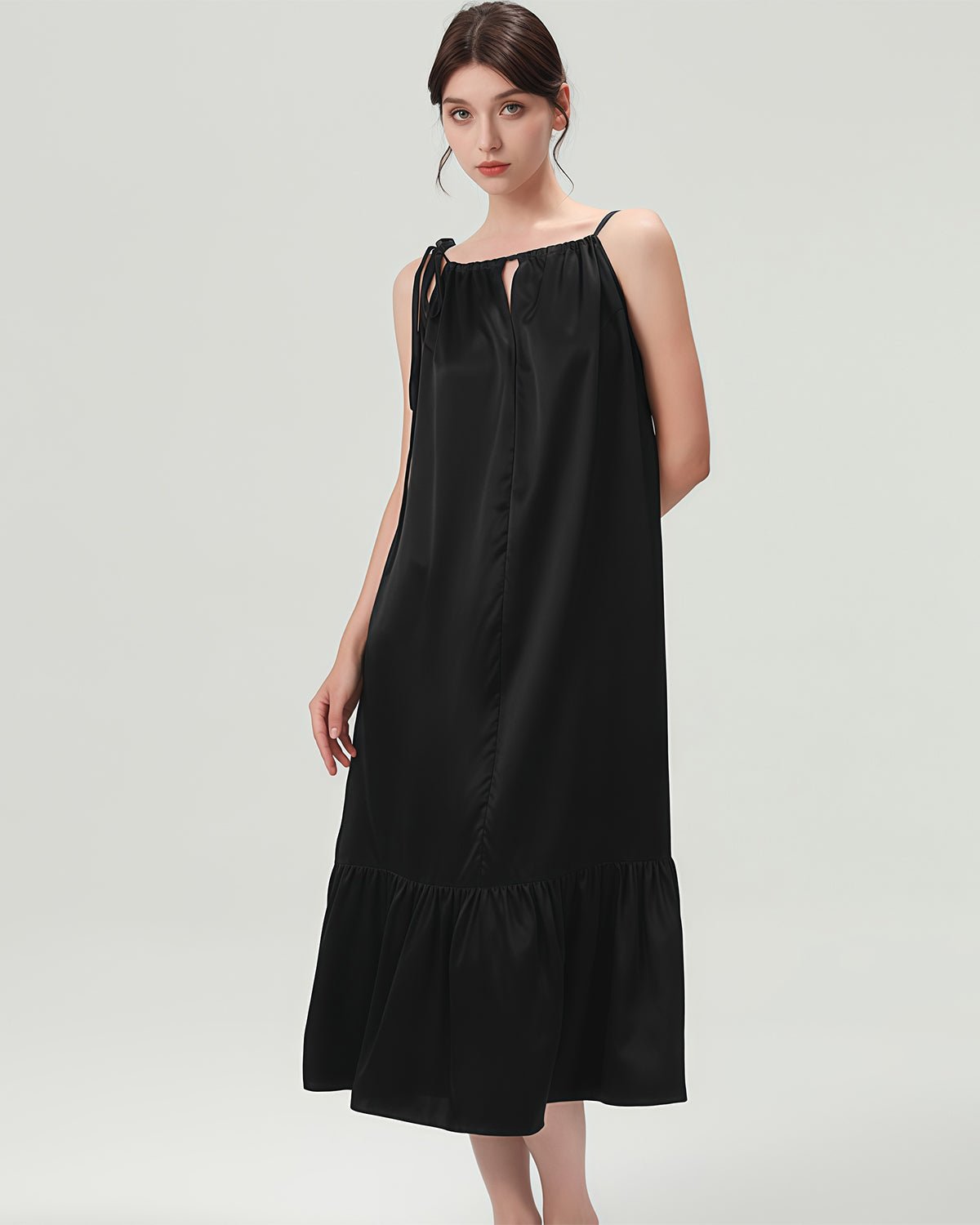 FEELITS 100% Mulberry Silk Nightgown - 19mm 6A Grade, Long Sexy Silk Slip Dress, Elegant & Comfortable for Loungewear or Casual WearA - FEELITS