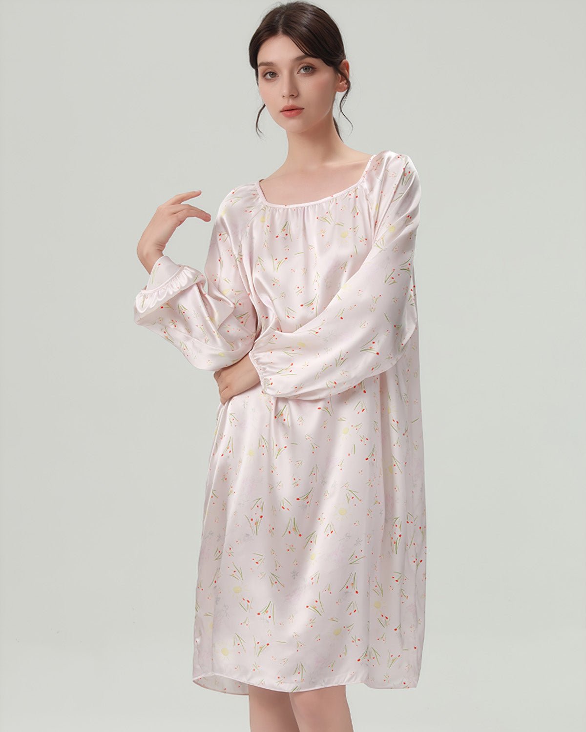 FEELITS 100% Mulberry Silk Nightgown - 19mm Silk with Unique Floral and Ink Wash Print Designs - Elegant and Comfortable Loungewear, Perfect for Self - Wear or Gift - Giving - FEELITS